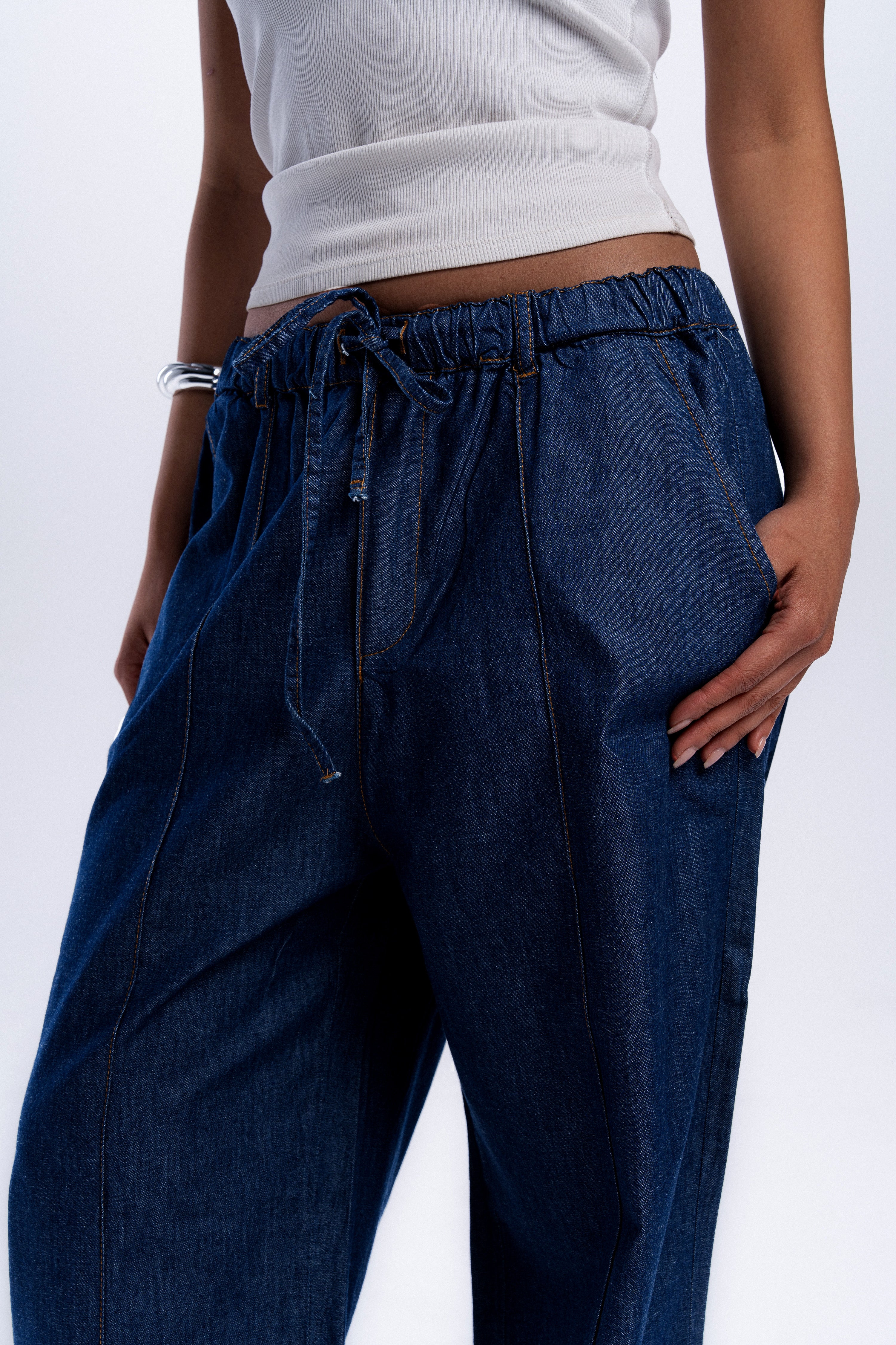 High Waist Wide Leg Denim pants - Dark Blue