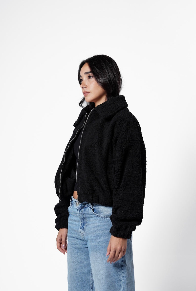 Fur bomber jacket - black