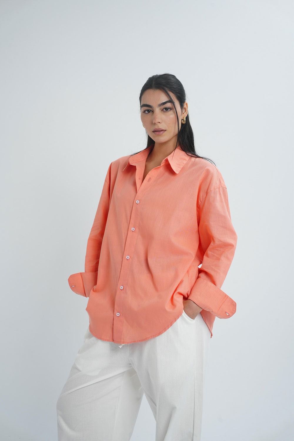 Long sleeve linen shirt - Orange