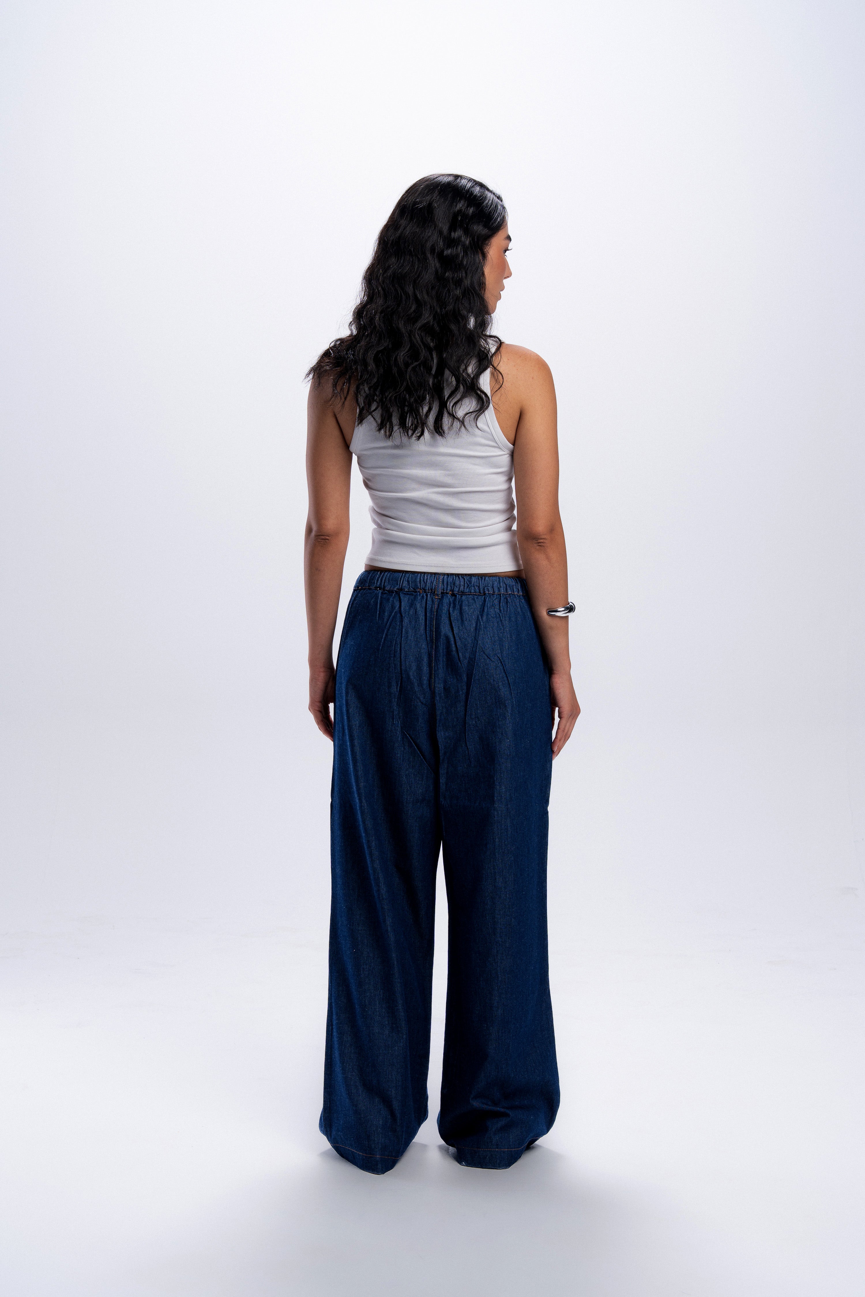 High Waist Wide Leg Denim pants - Dark Blue