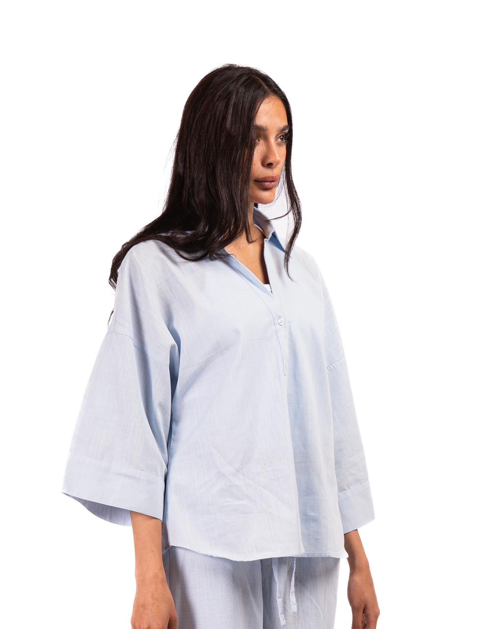 Wide Sleeve Linen Chemise - Babyblue
