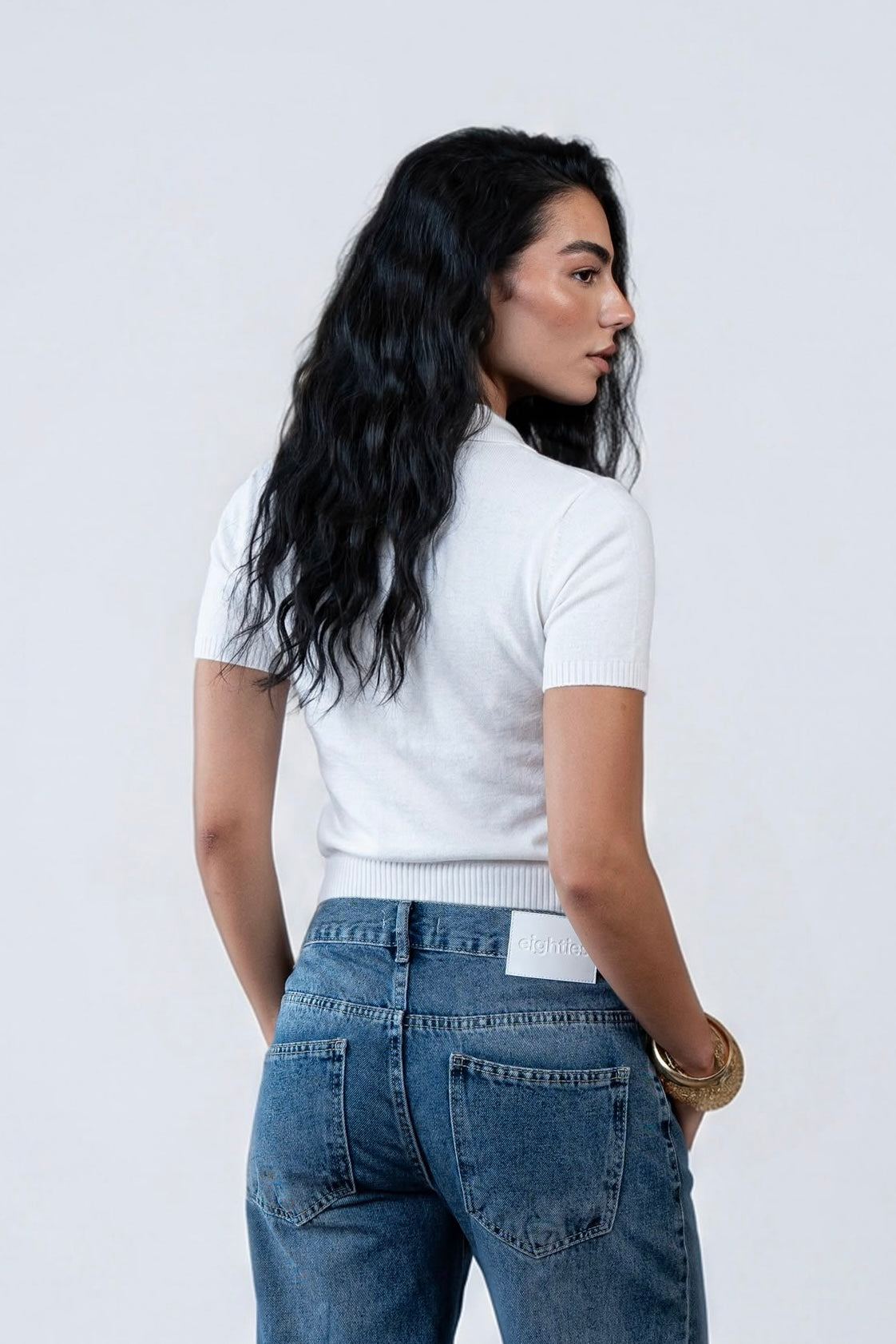 V-Neck Knitted Polo - Off White