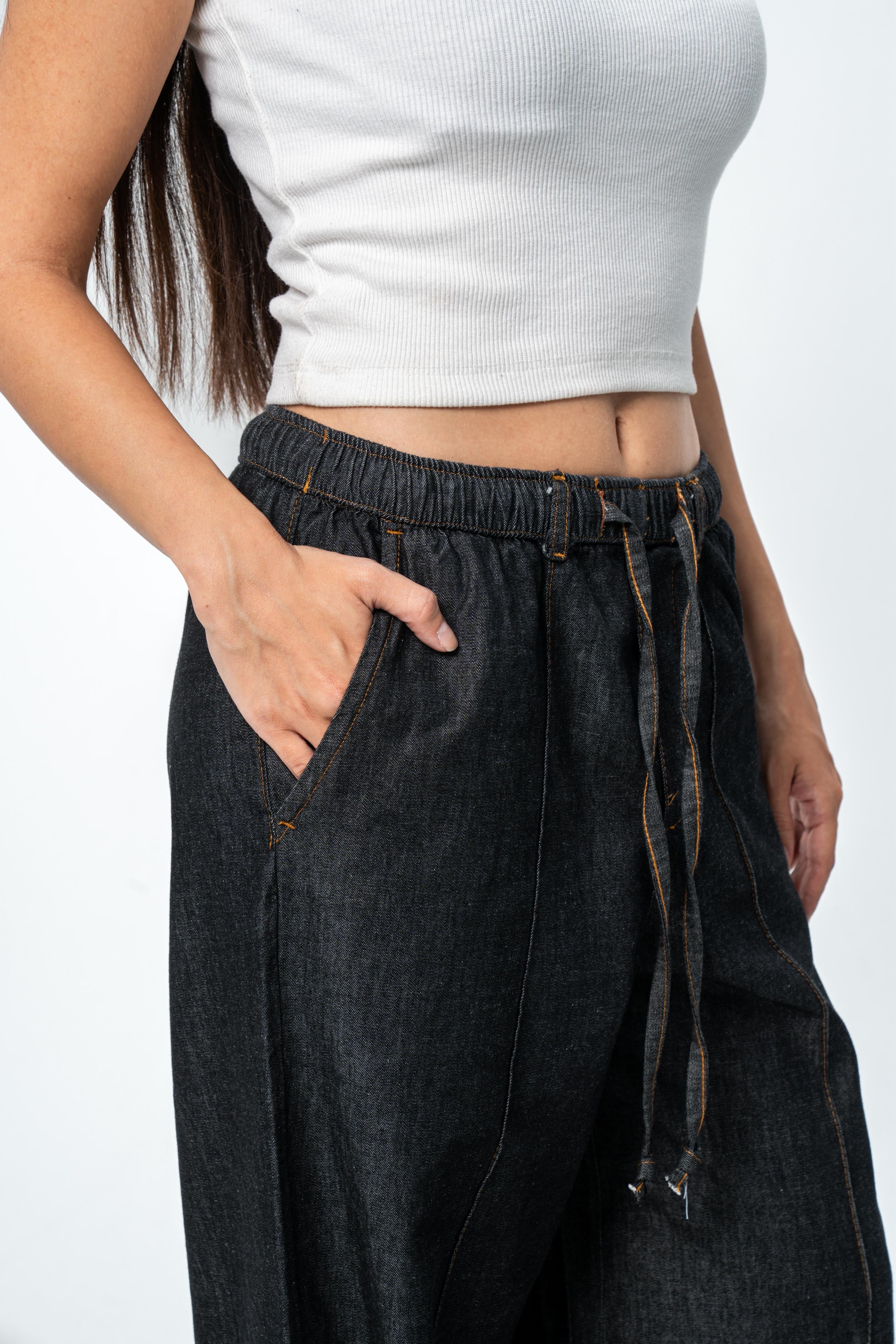 High Waist Wide Leg Denim - Dark Black