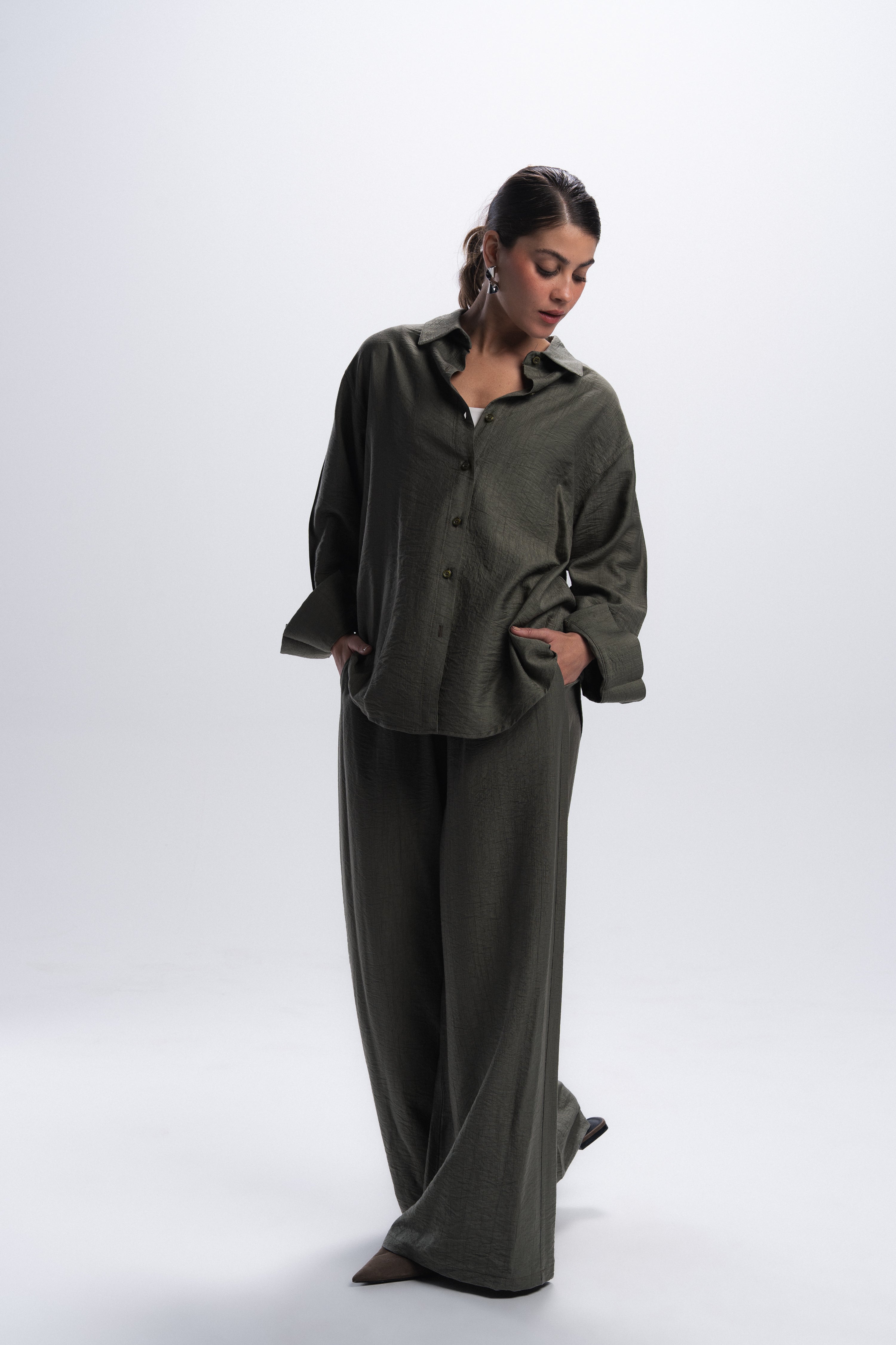 Crinkle Linen Chemise - Olive