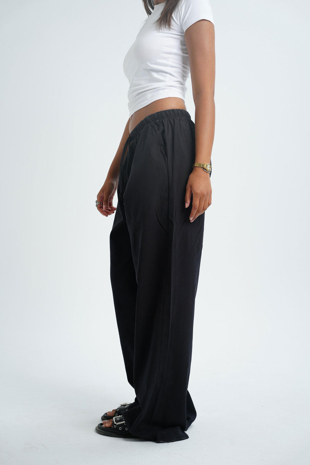 Wide-leg linen trousers - Black