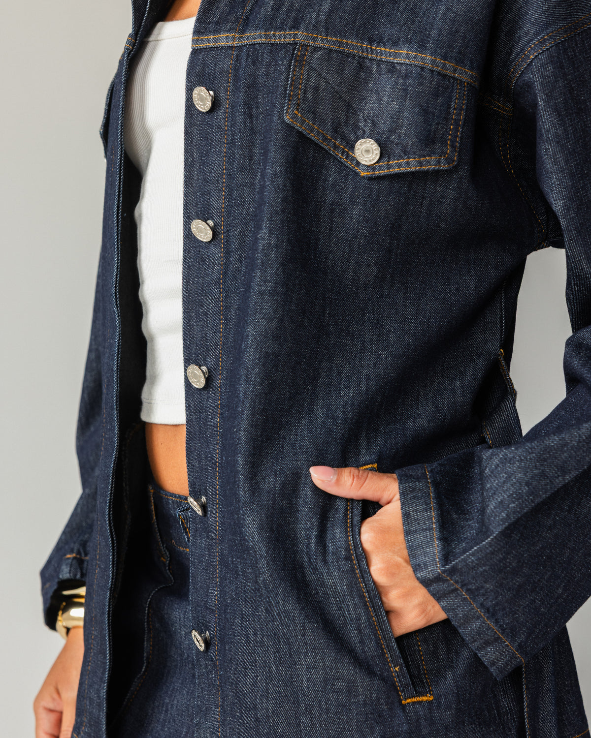 Denim Chemise With Belt - Blue Raw