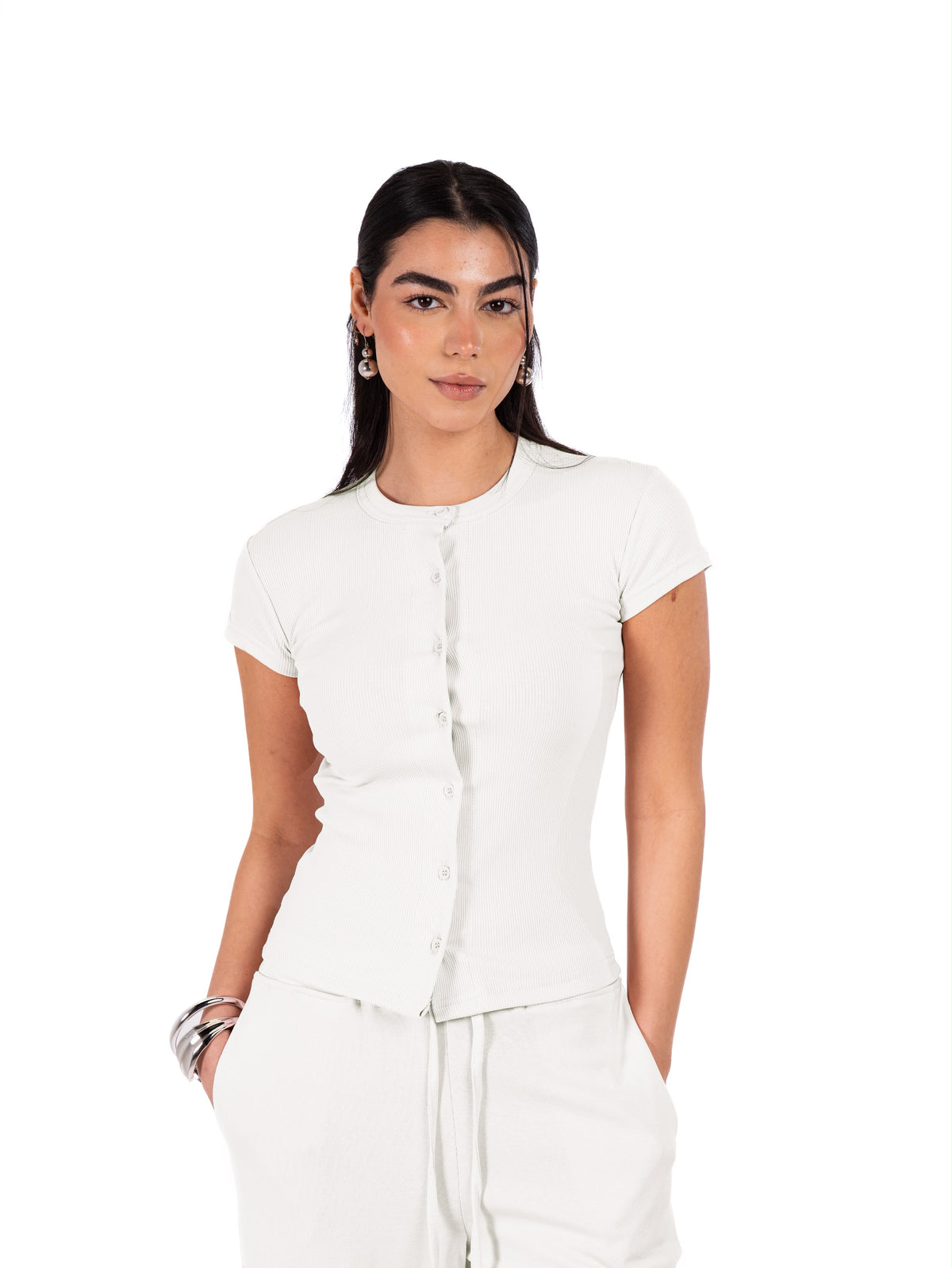 Short Sleeve buttons top - Off white