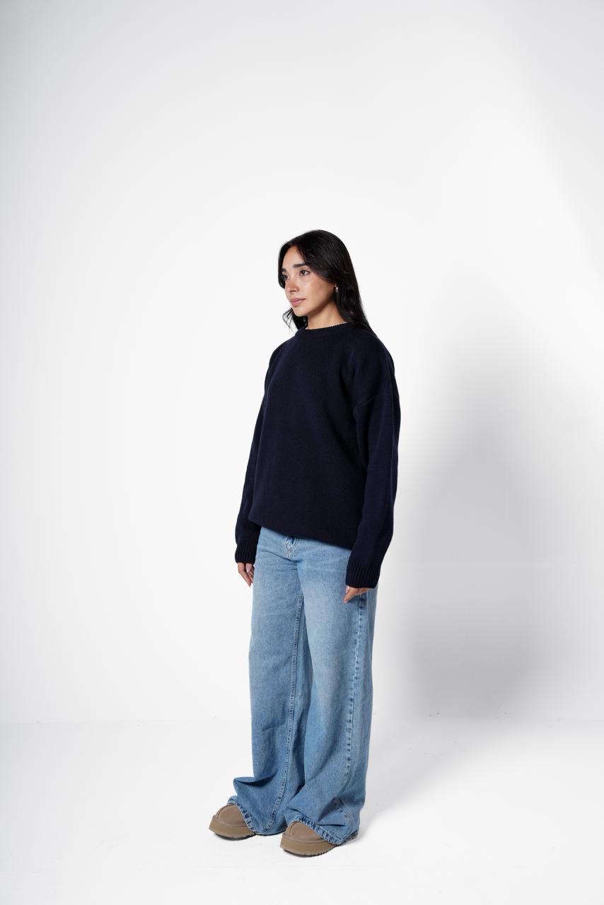 Basic knitted sweater - navy