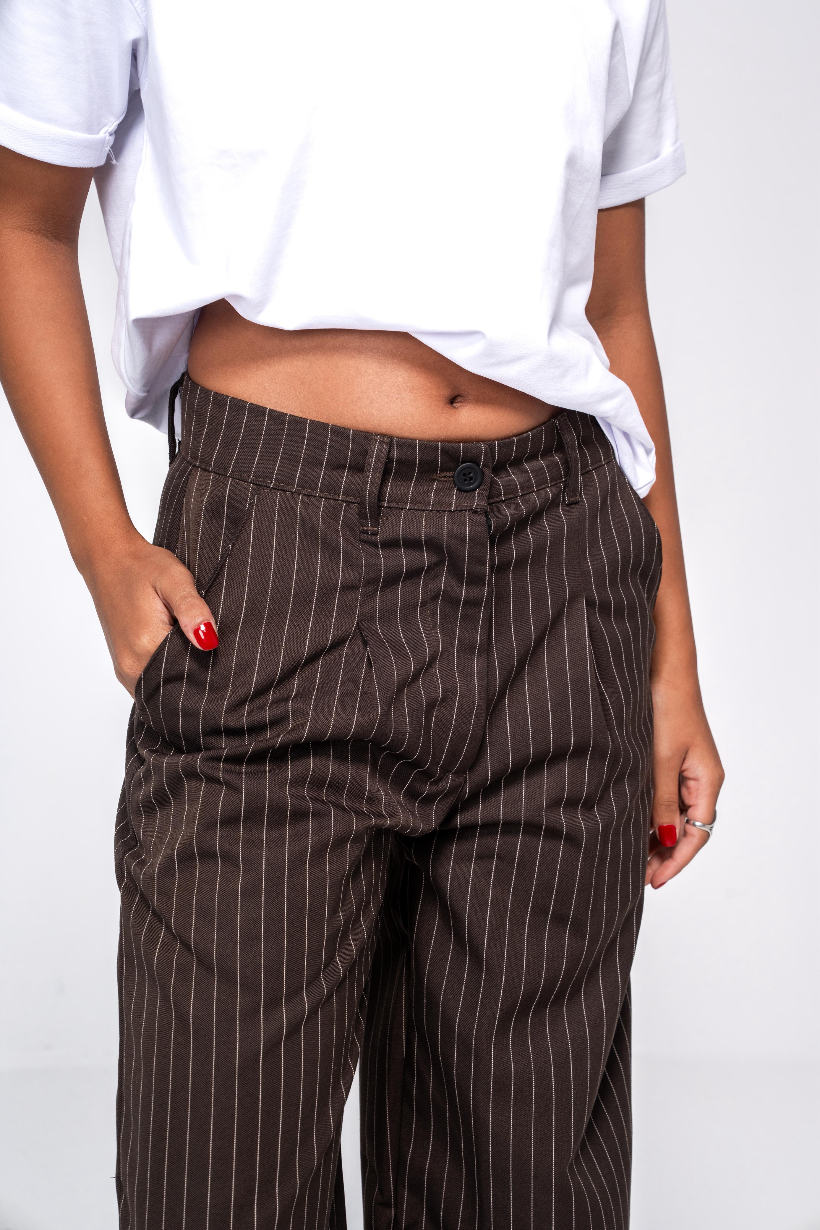 Classic Brown Pinstriped Pants