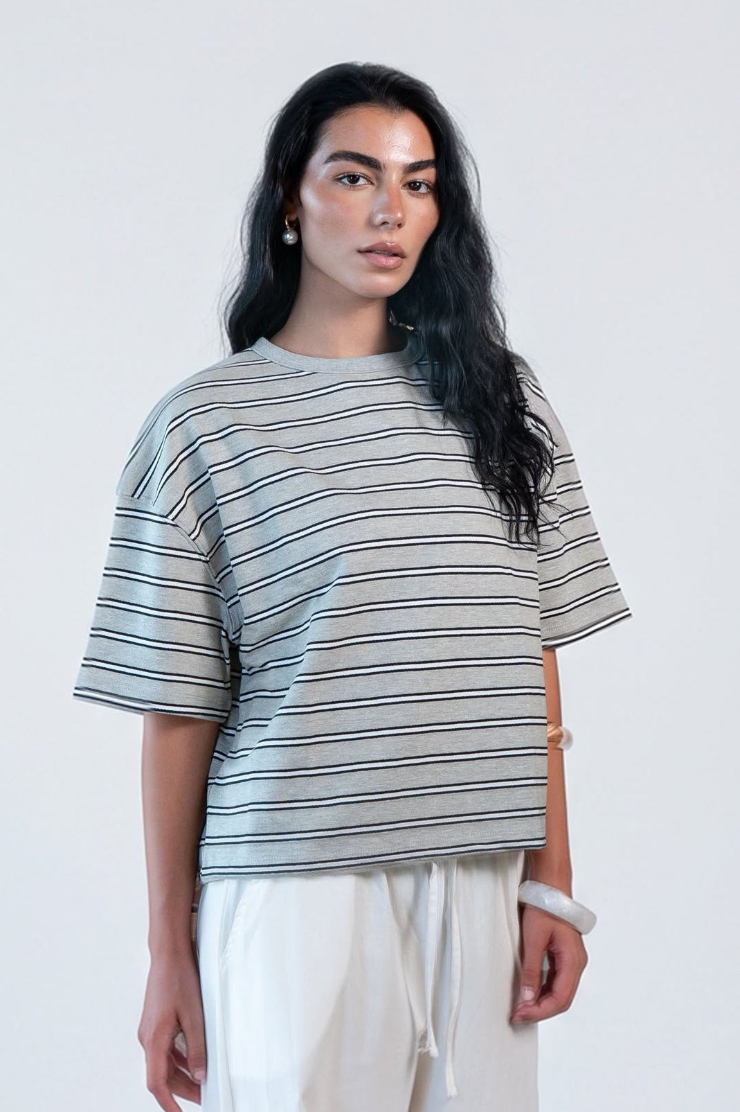 Oversized Striped T-Shirt -Grey