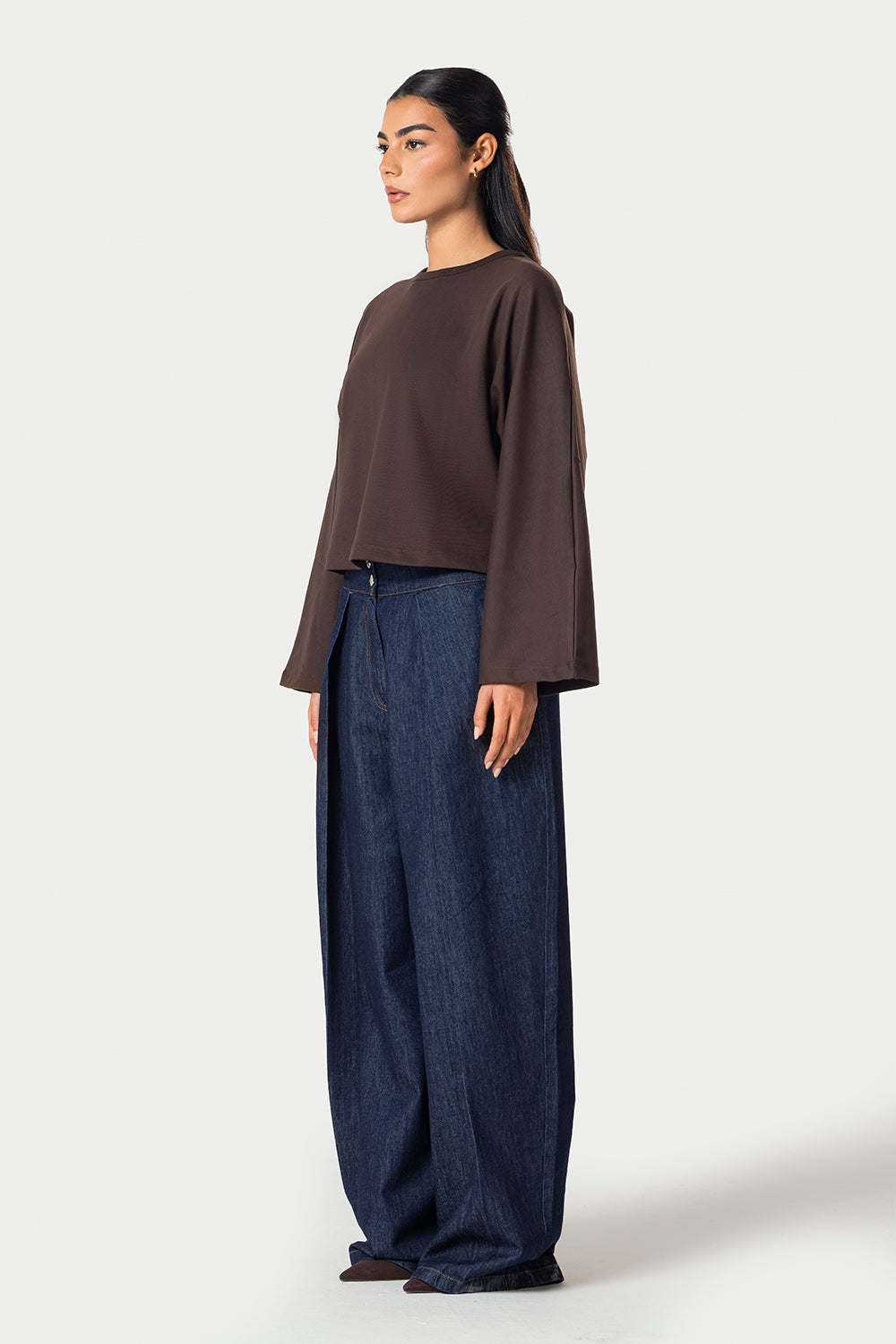 Wide Sleeve Cotton Tee – Brown – photo 8