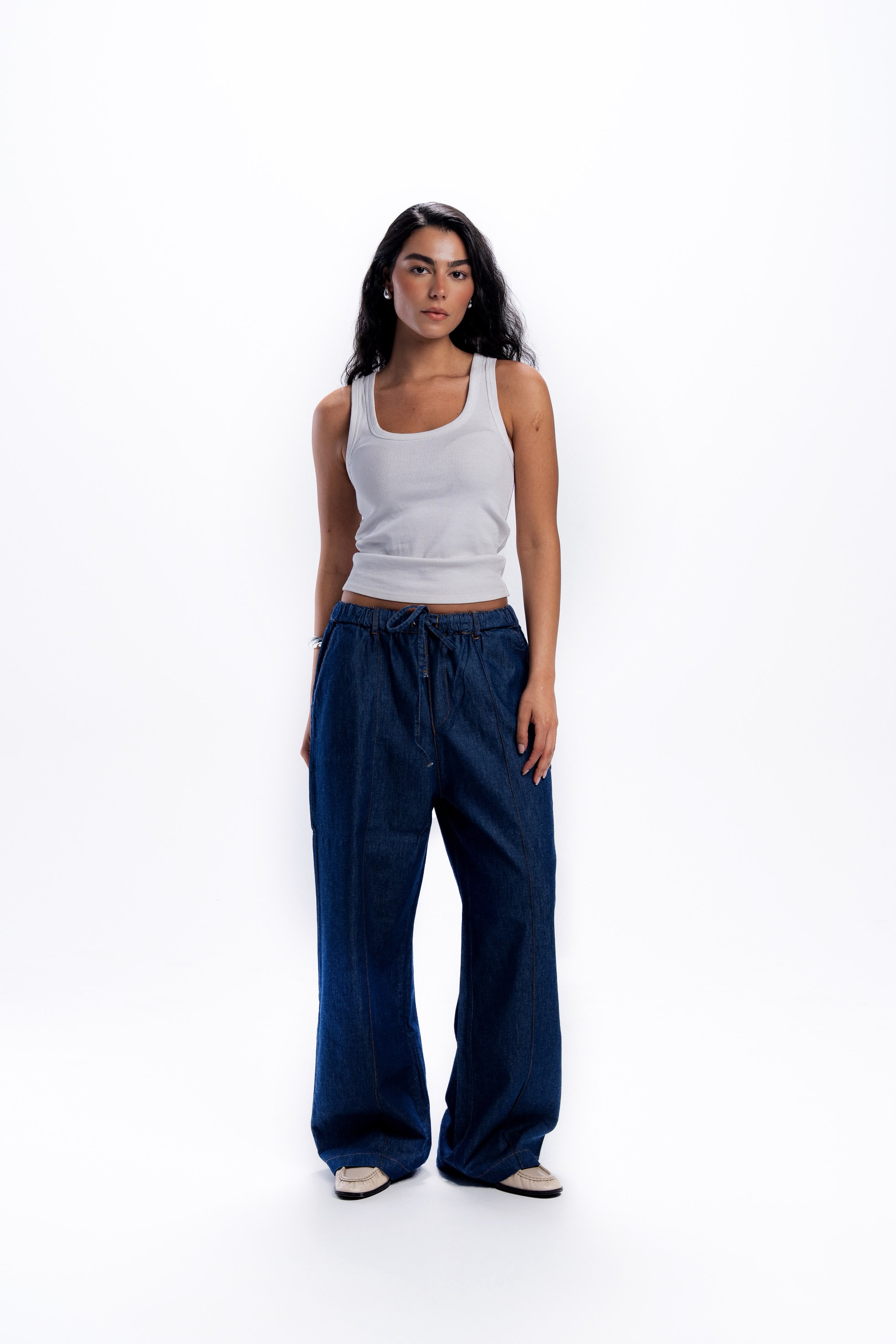 High Waist Wide Leg Denim pants - Dark Blue
