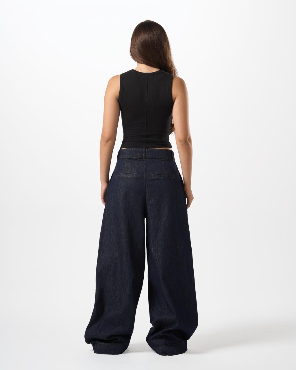 Extra wide leg tailored jeans - blue raw