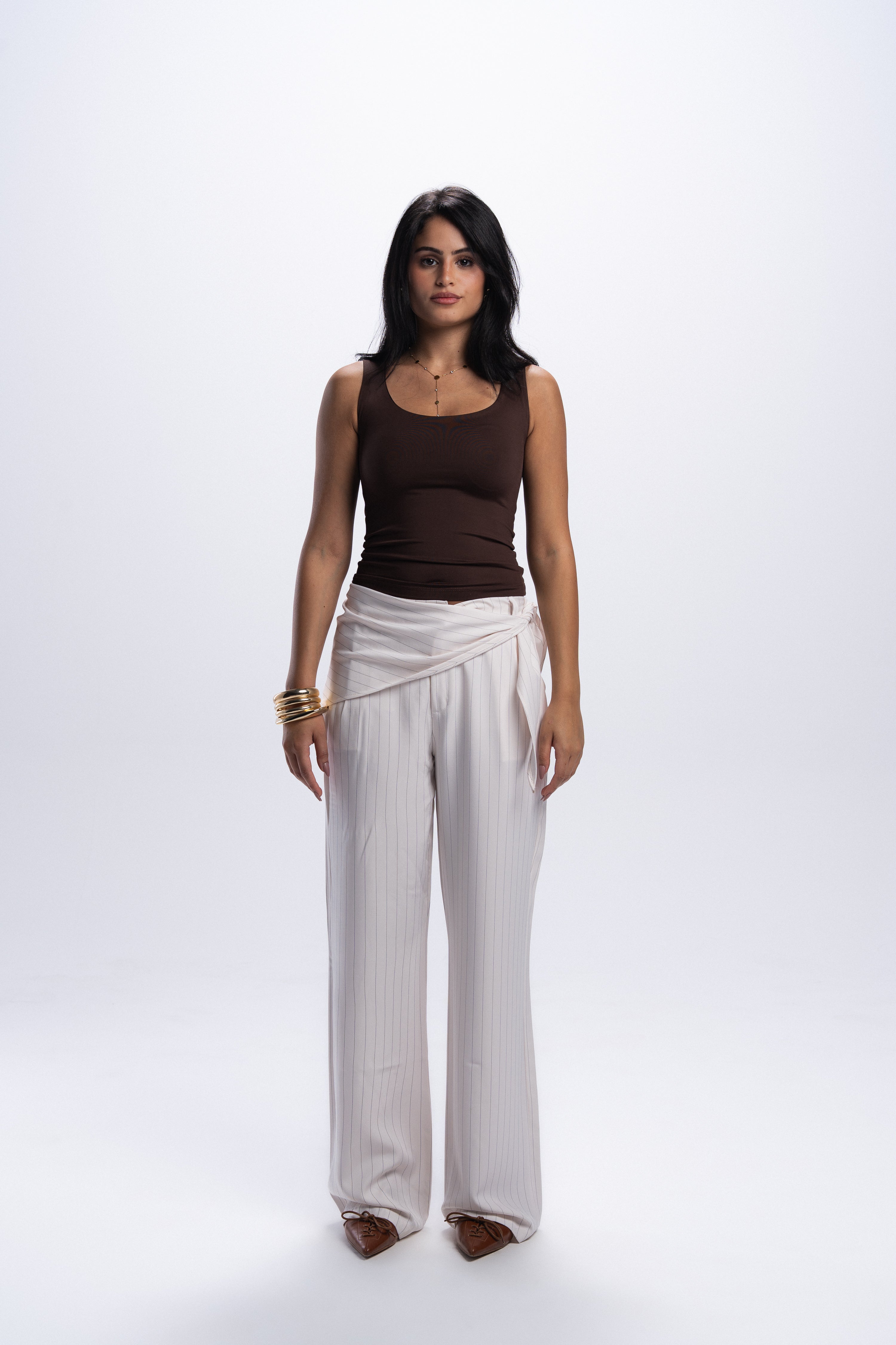 Scarf Pinstriped Pants - off white
