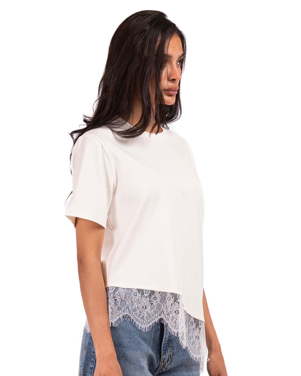 Short Sleeve Lace-Tee - White