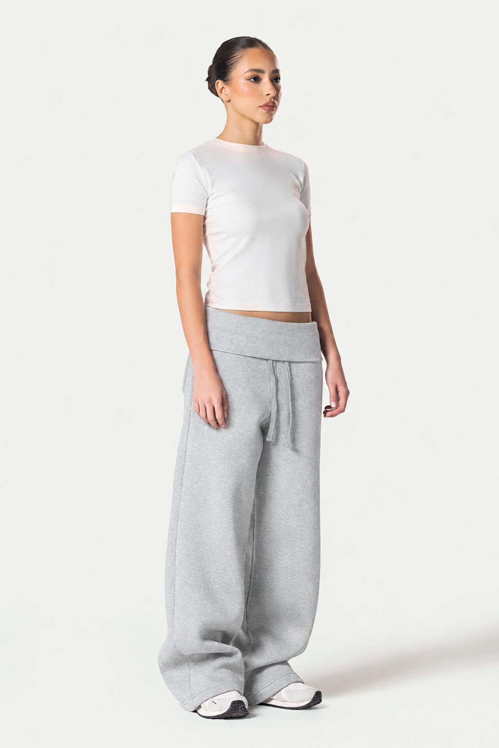 Fold Over Wide Leg Sweatpants – Light Grey – photo 4