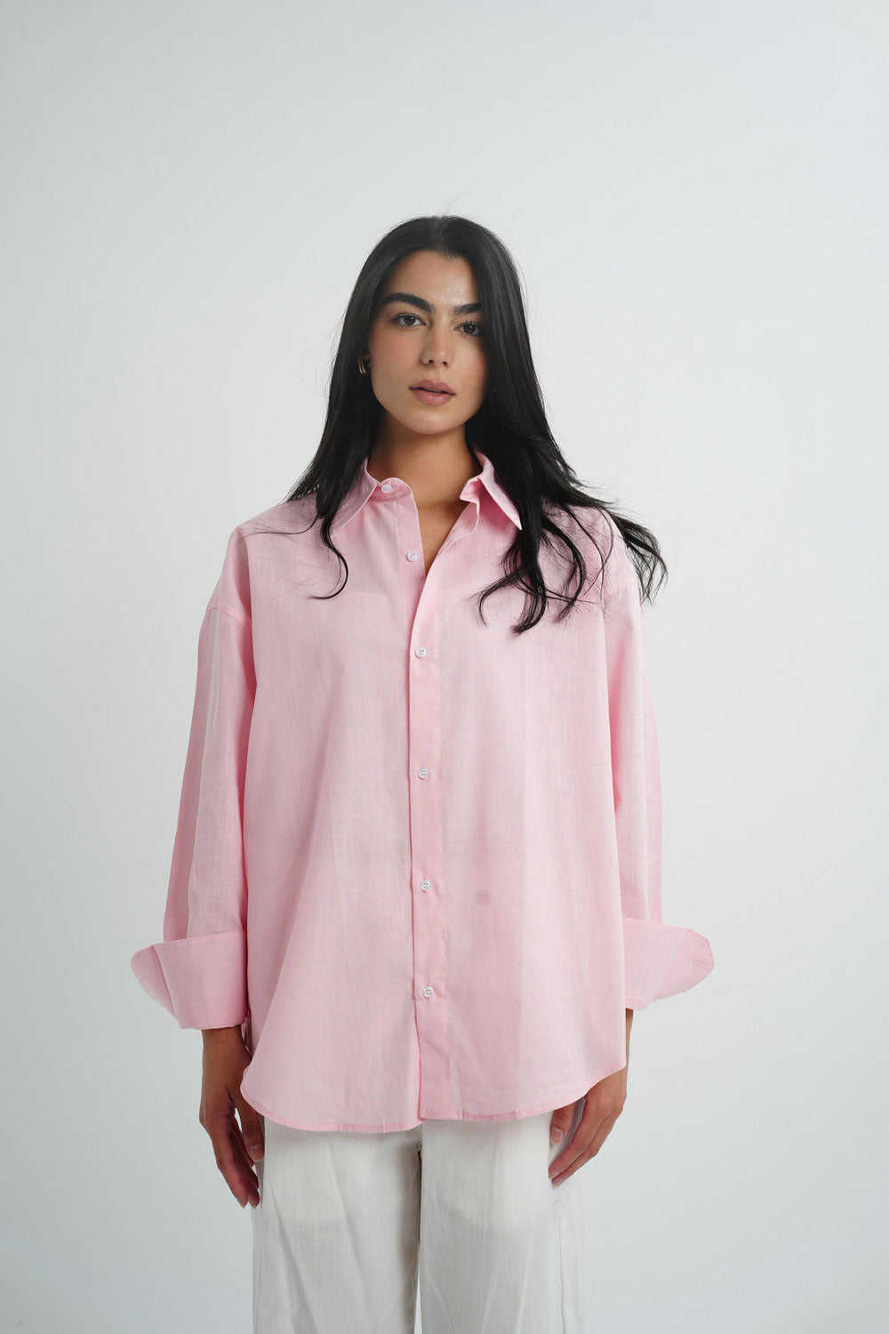 Long sleeve linen shirt Pink