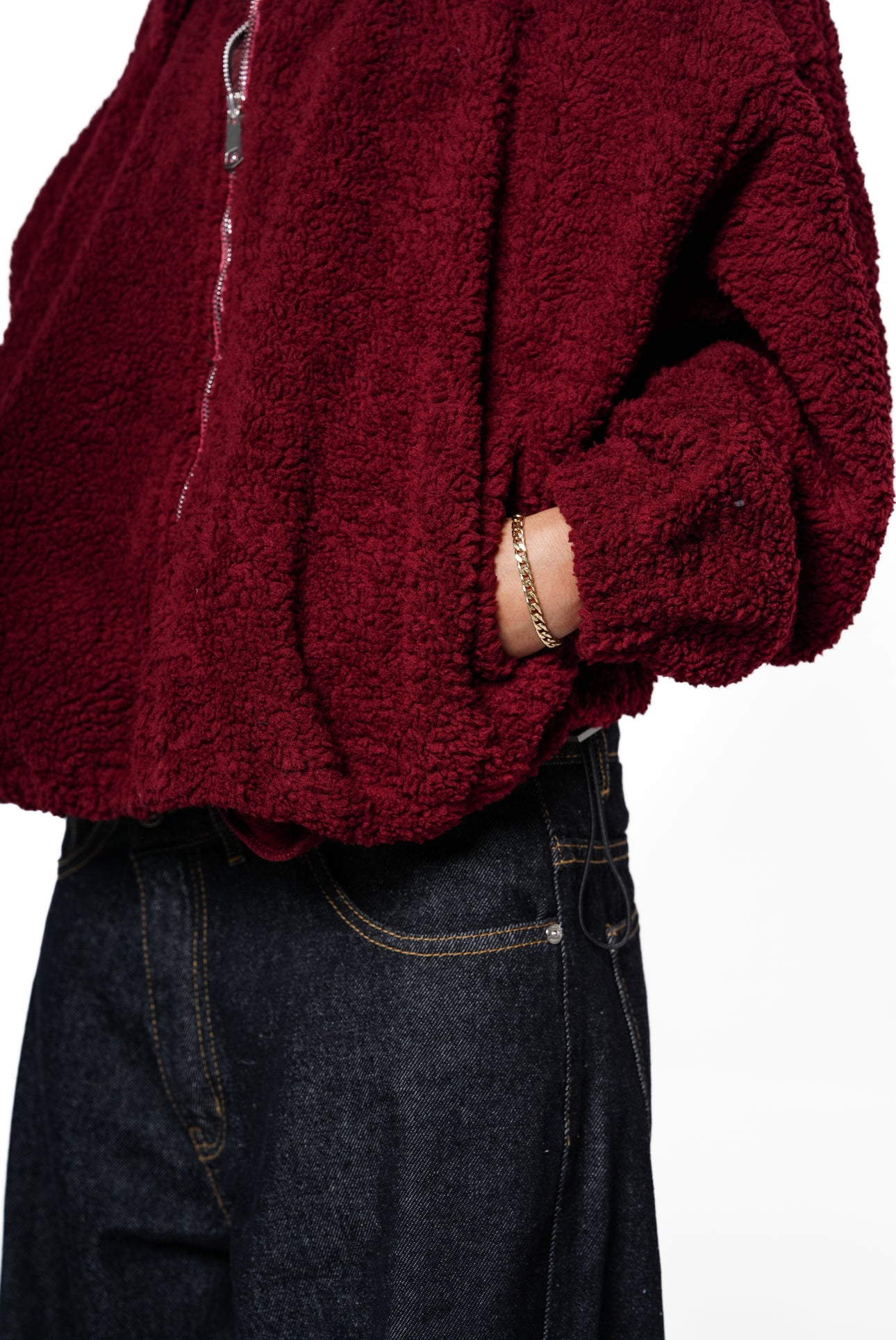 Fur bomber jacket - Burgundy
