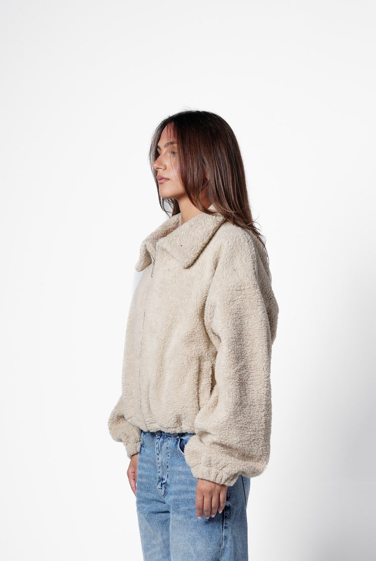 Fur bomber jacket - beige
