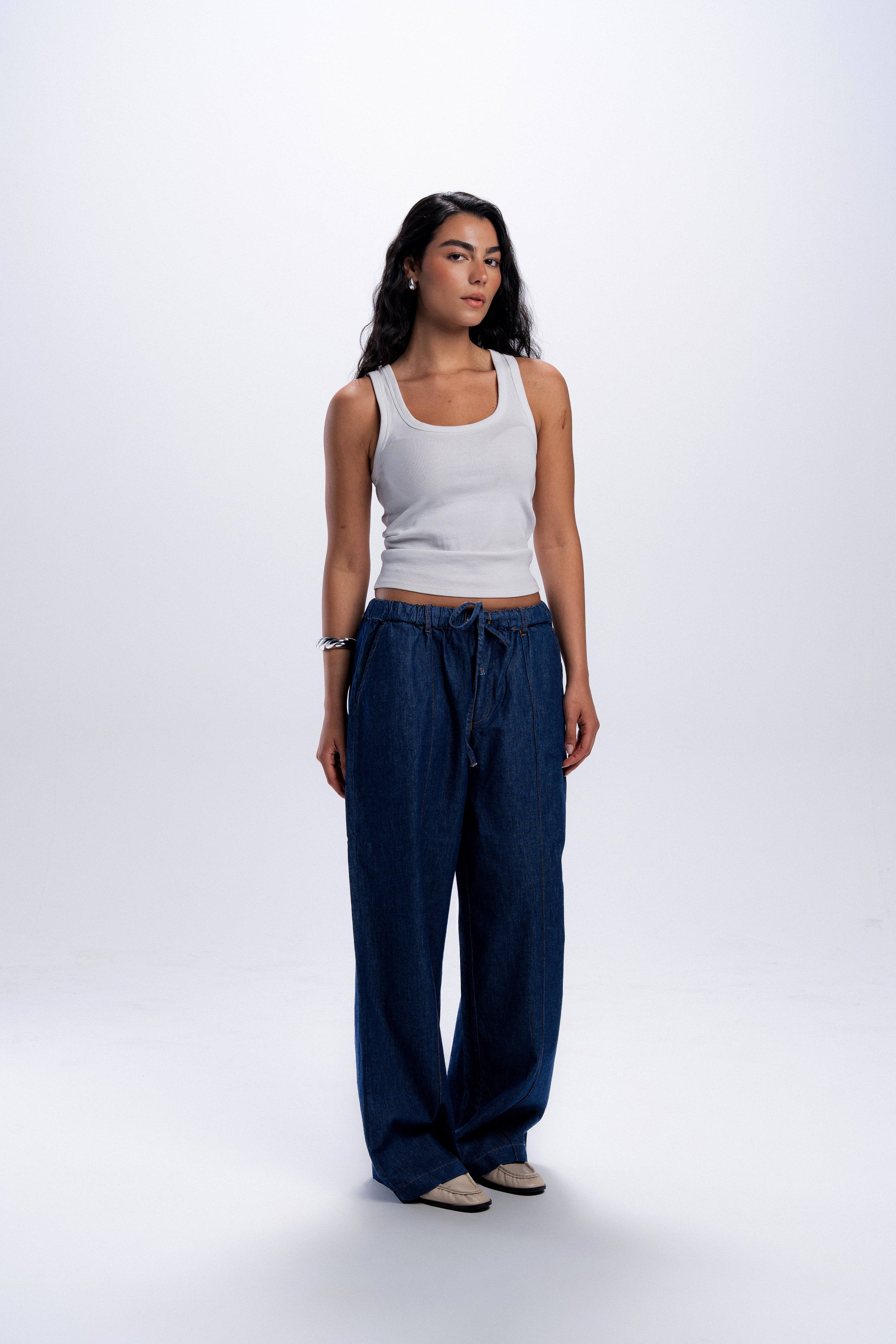 High Waist Wide Leg Denim pants - Dark Blue