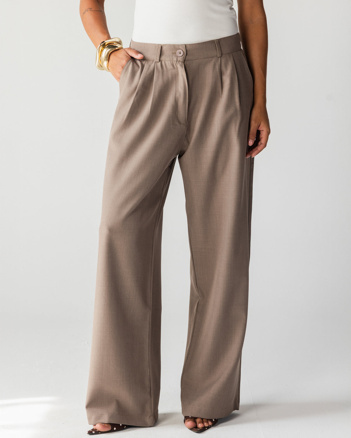 Wide Leg Tailored Pants- Brown