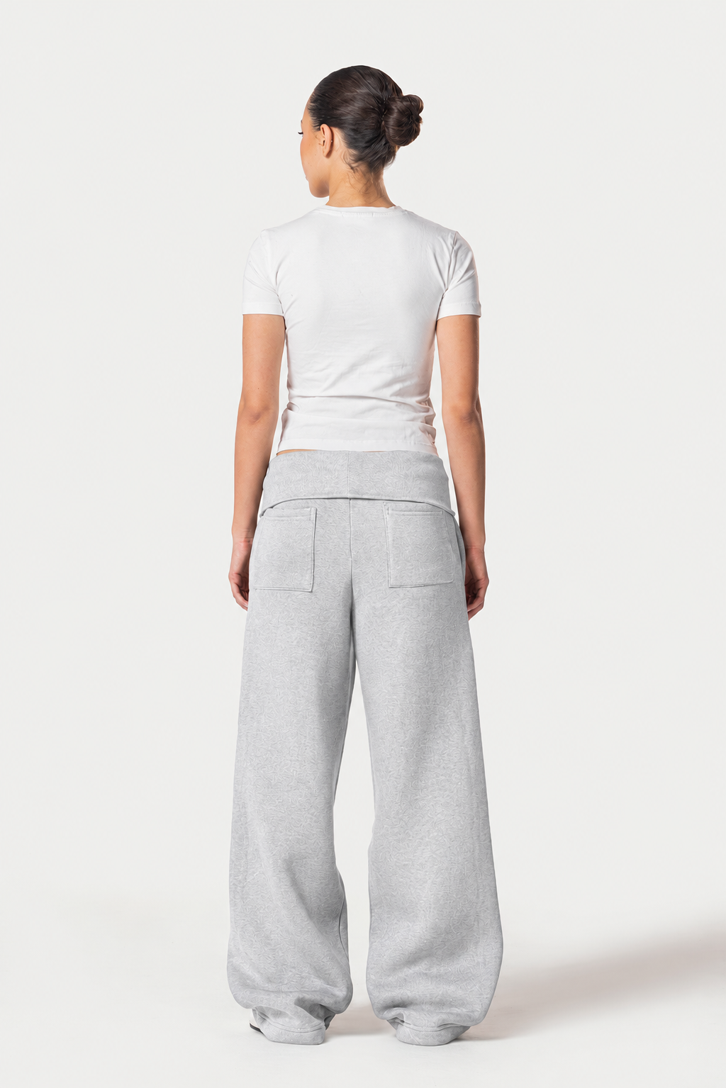 Fold Over Wide Leg Sweatpants – Light Grey – photo 5