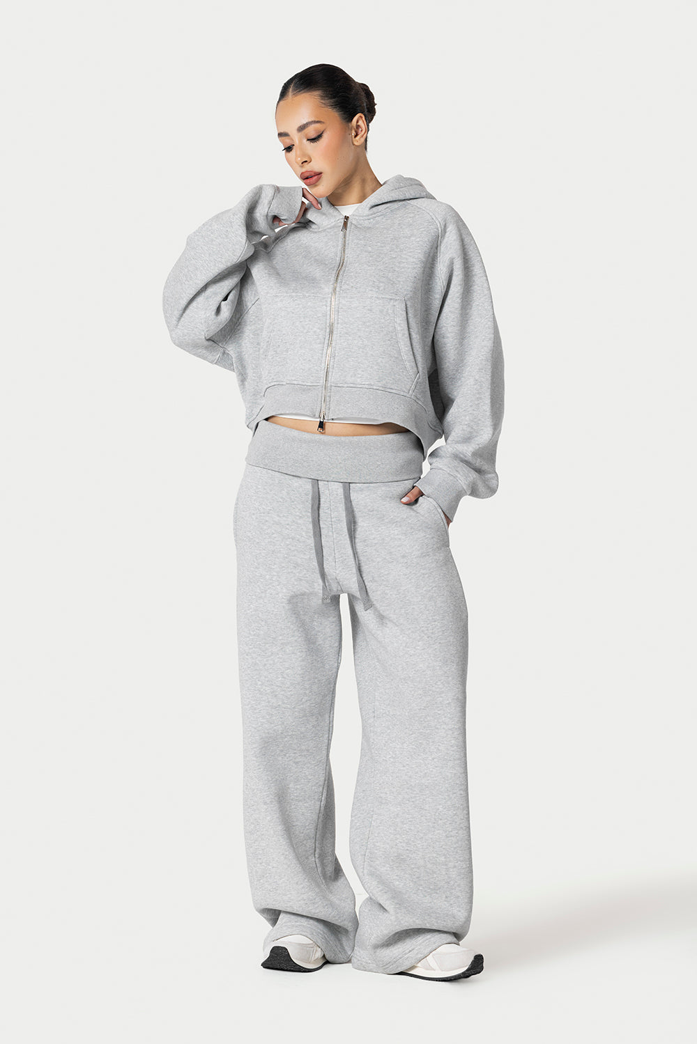 Cropped Double Zipper Jacket – Light Grey – photo 5