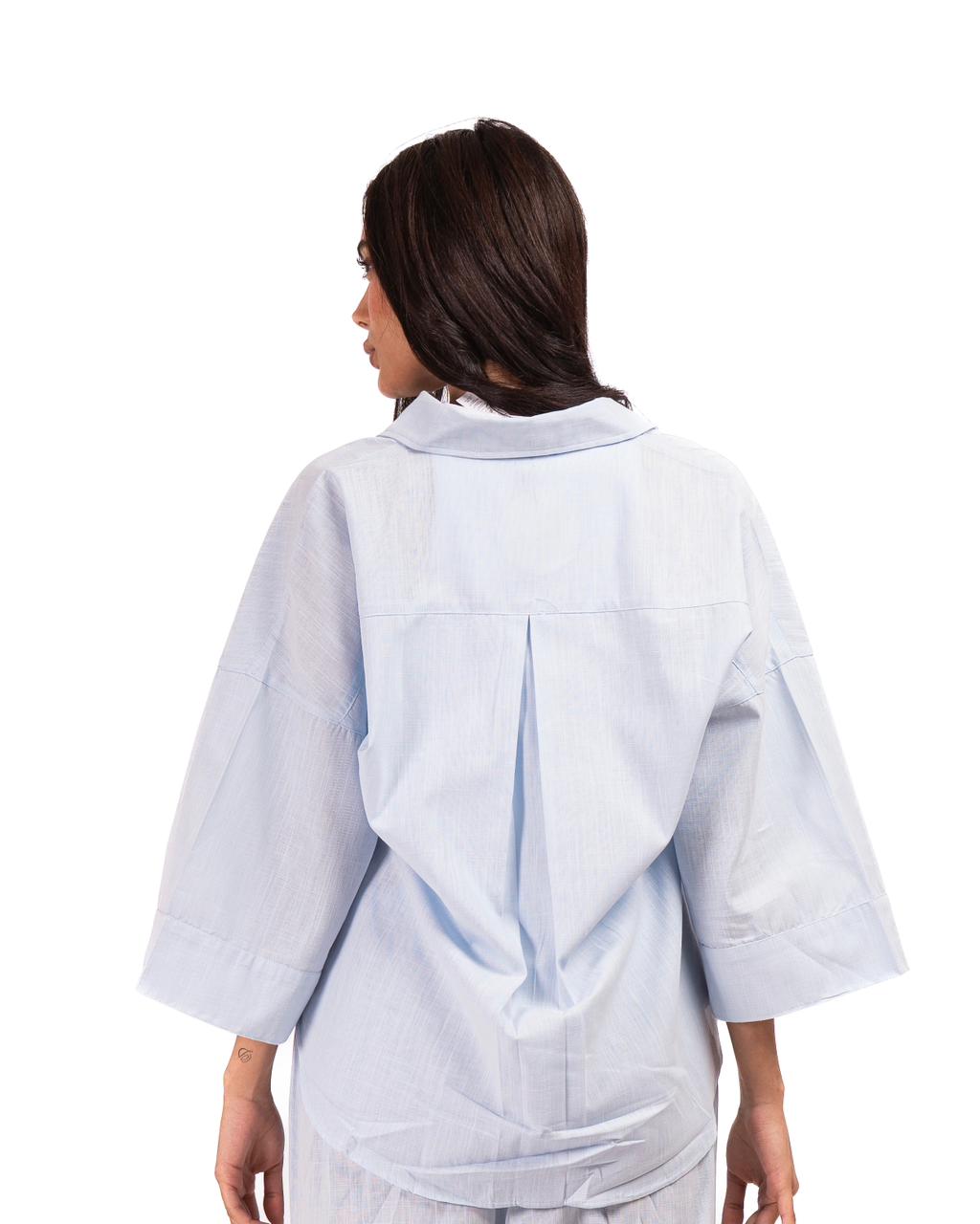 Wide Sleeve Linen Chemise - Babyblue