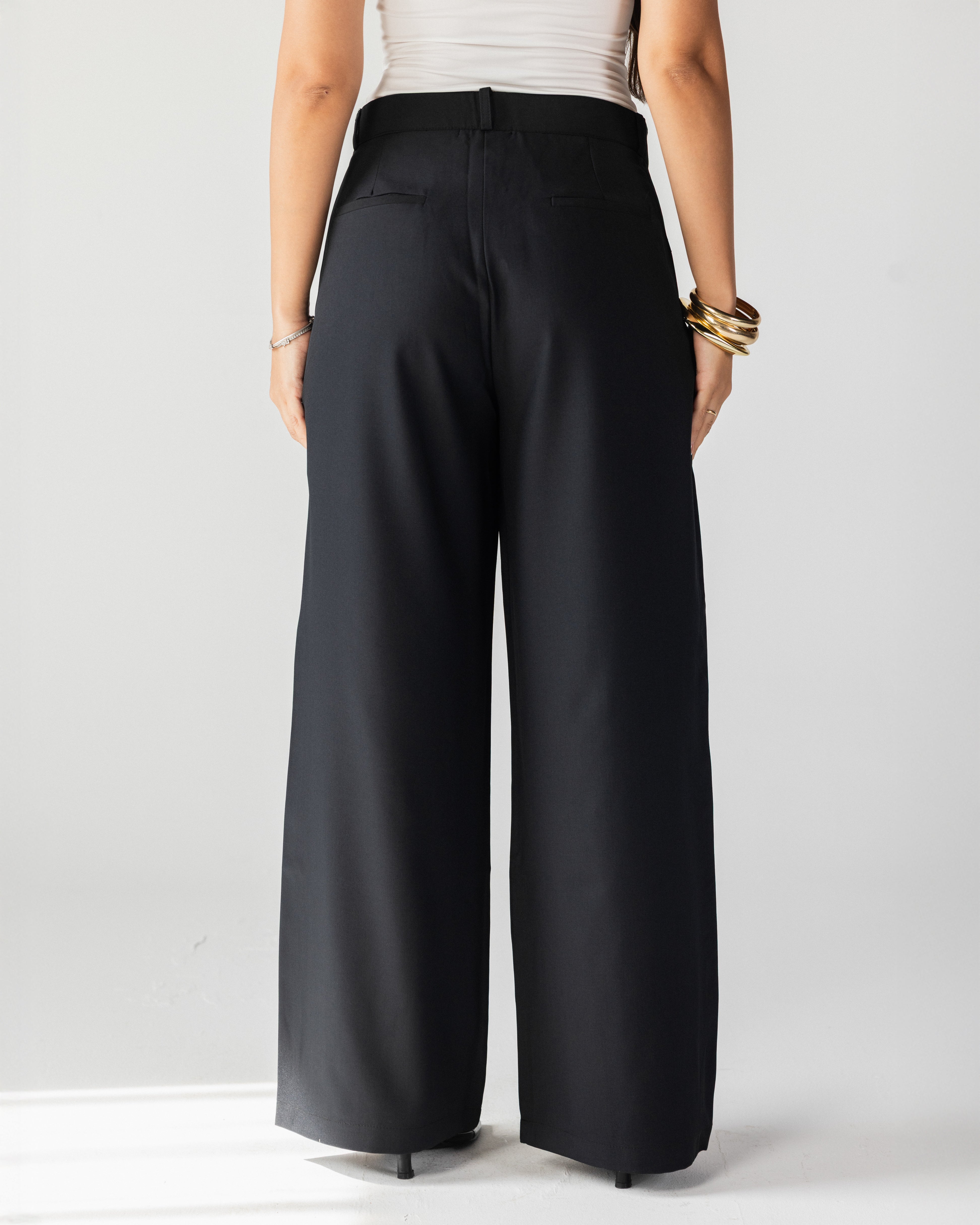 Wide Leg Tailored Pants-Black