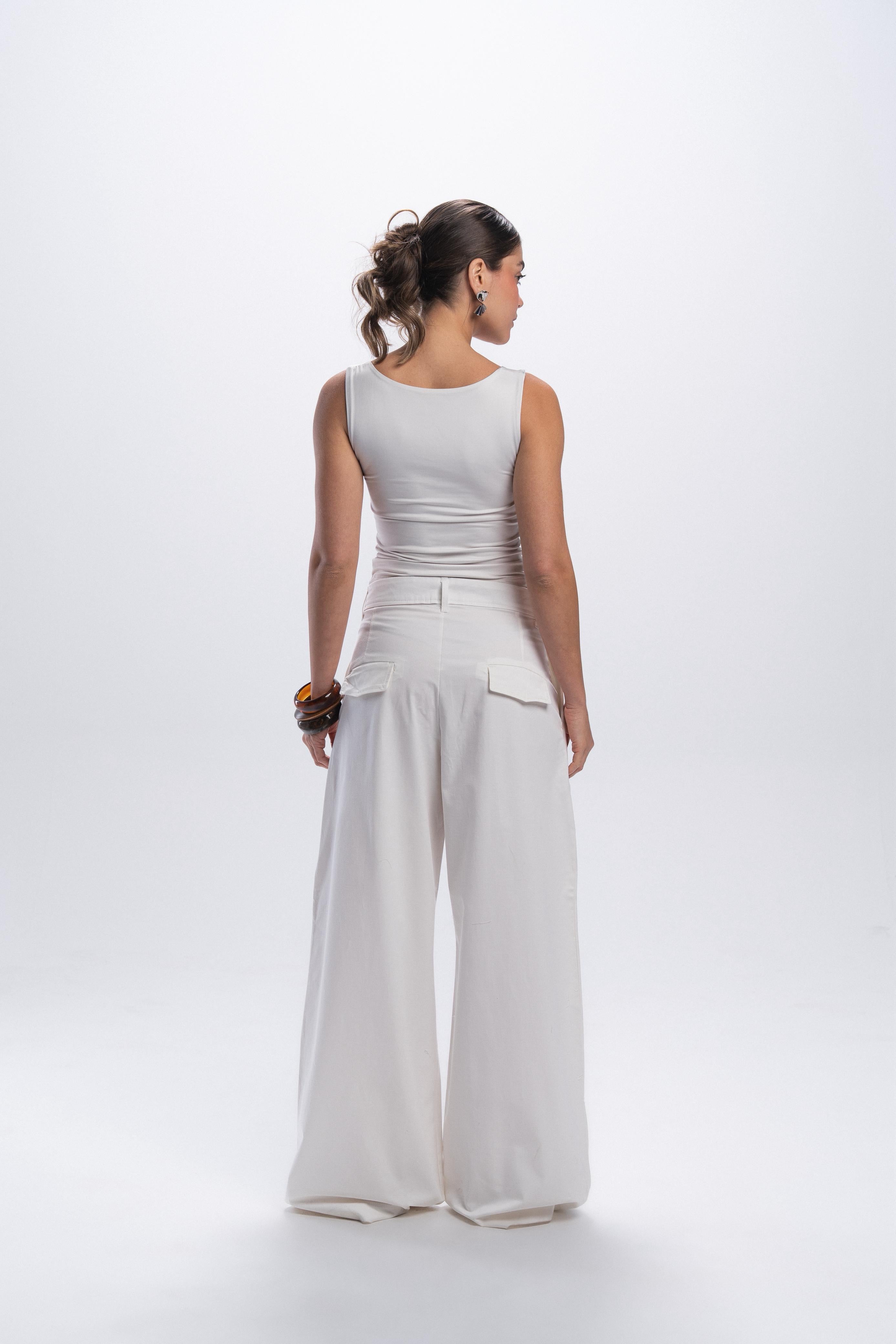 Pleated Gabardine Trousers - Offwhite