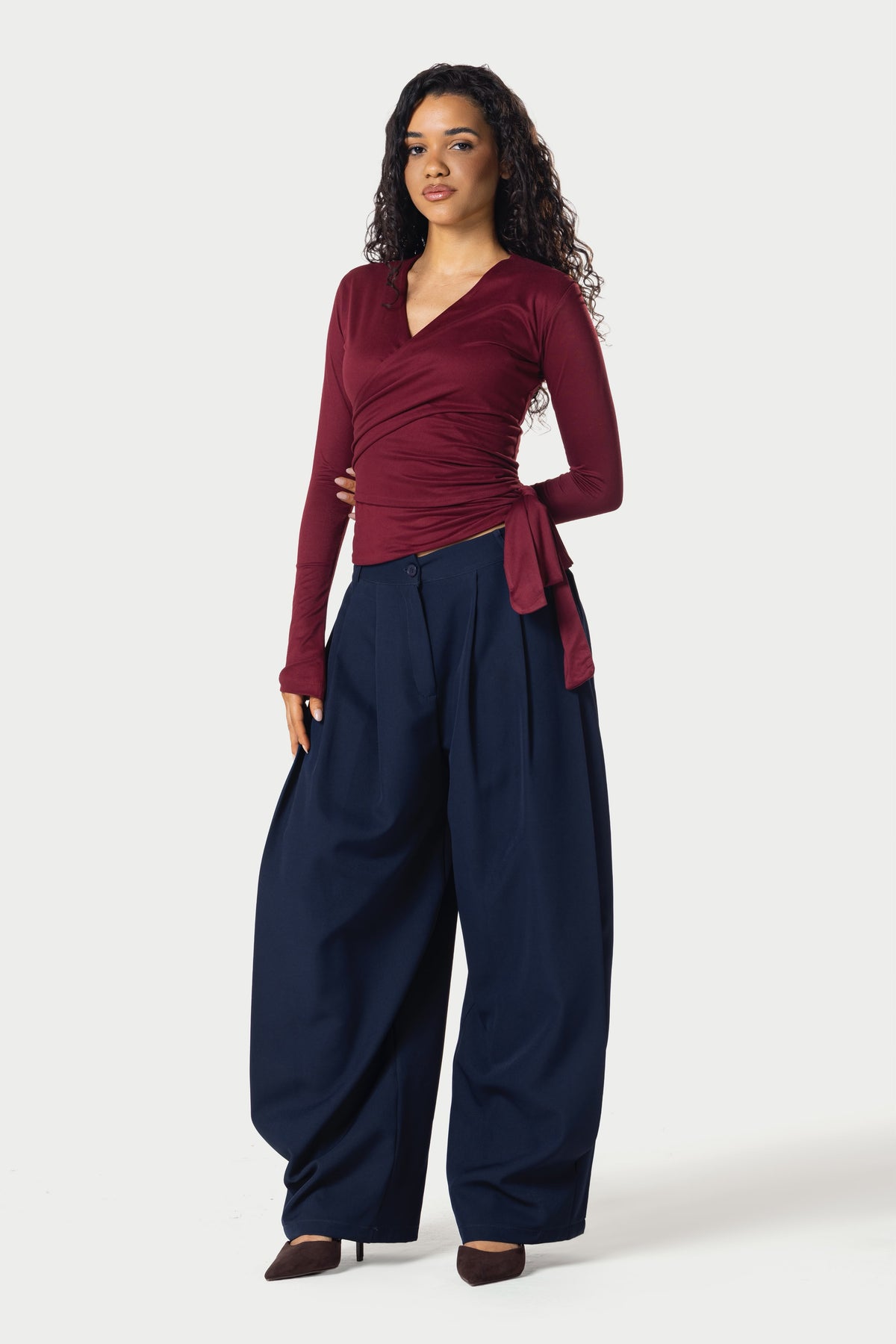 Cotton Wrap Top – Burgundy – photo 6
