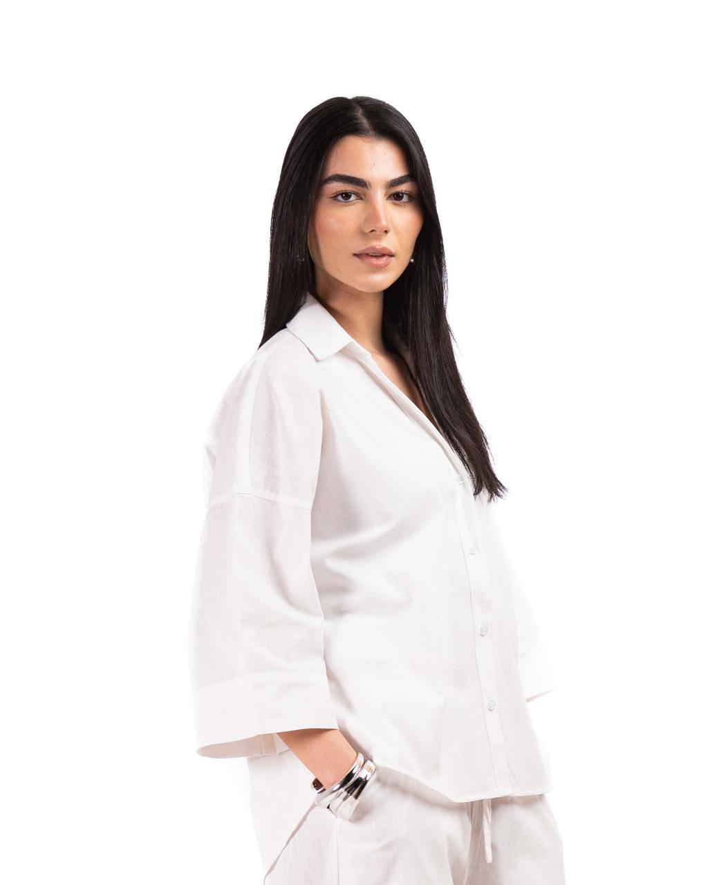 Wide Sleeve Linen Chemise -OFF/White