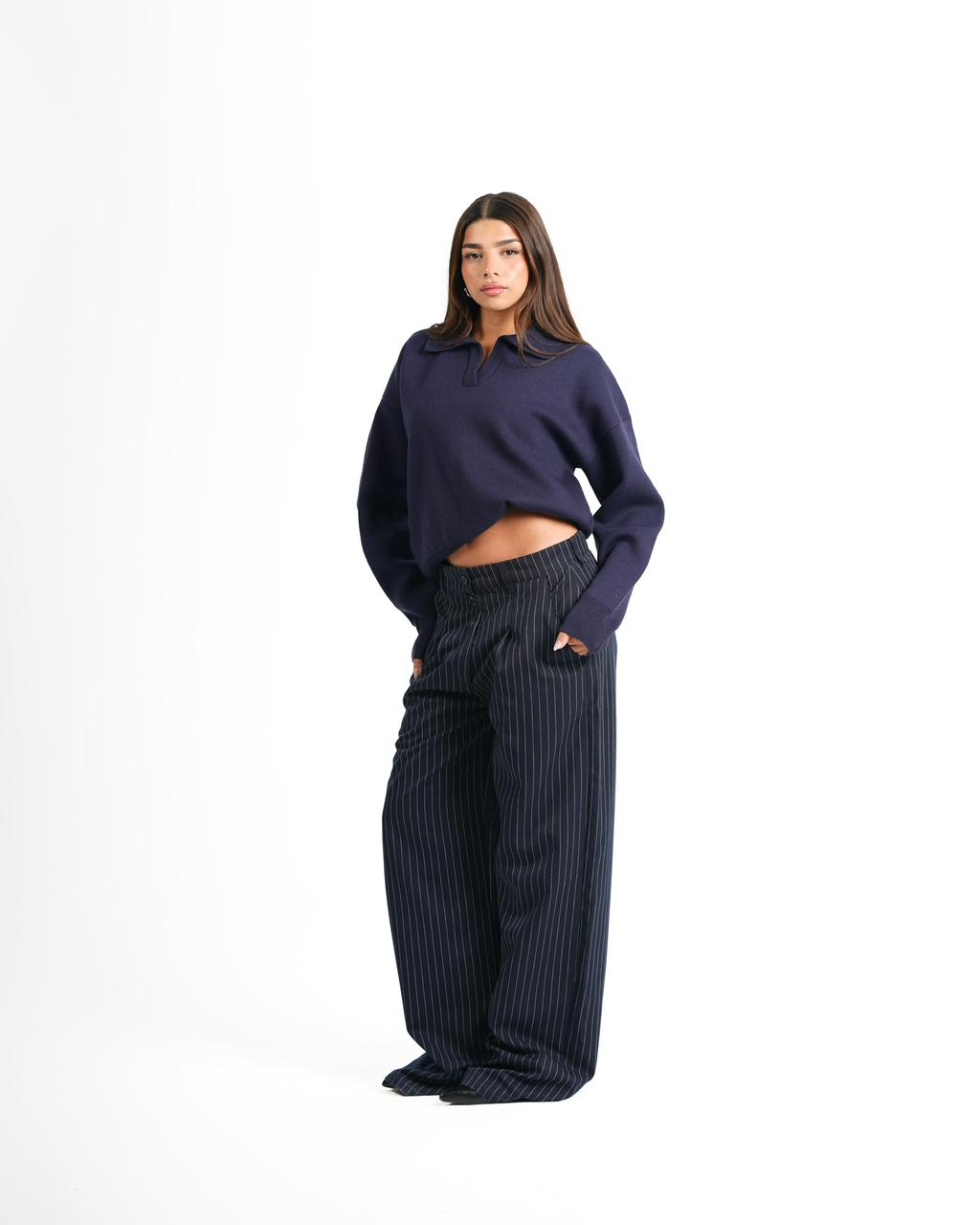 Classic Pinstriped Pants - Dark blue