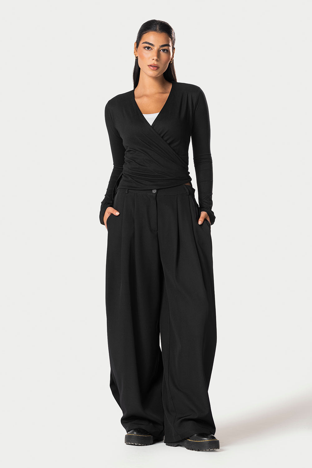 Cotton Wrap Top – Black – photo 5