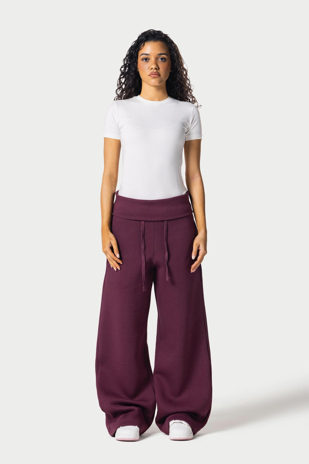Fold Over Wide Leg Sweatpants – burgundy – photo 2