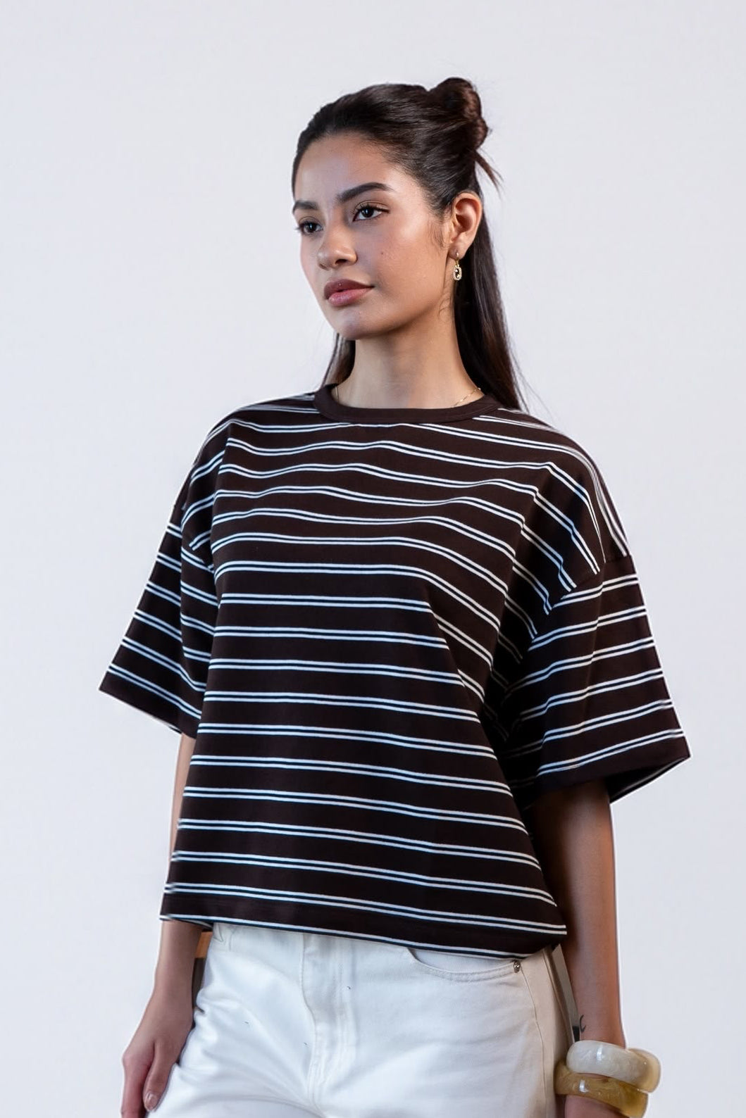 Oversized Striped T-Shirt -Brown