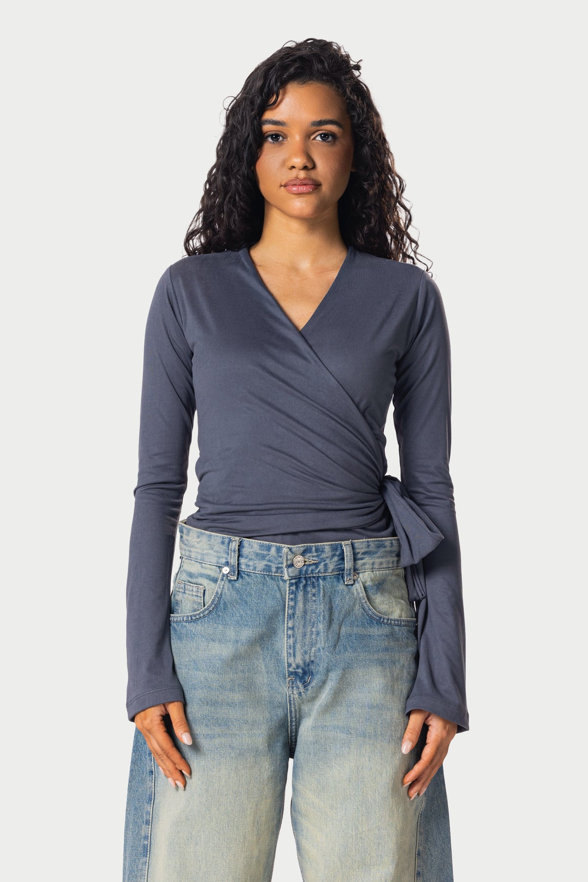 Cotton Wrap Top – Grey | Eighties