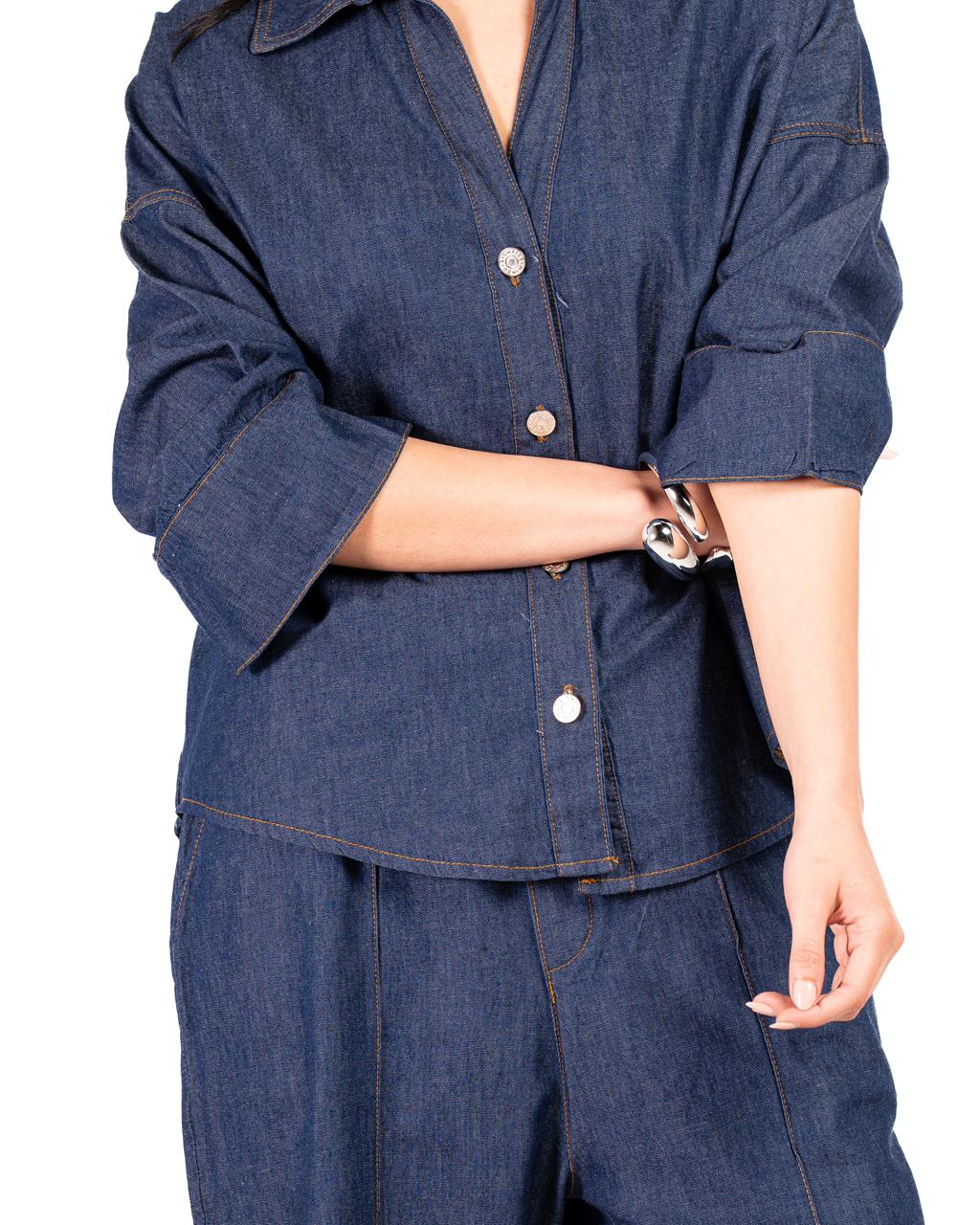 WIDE SLEEVE DENIM SHIRT - Dark Blue
