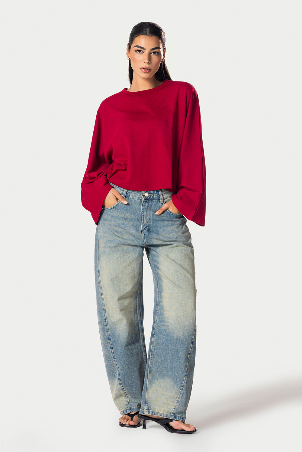 Wide Sleeve Cotton Tee – Red – photo 2