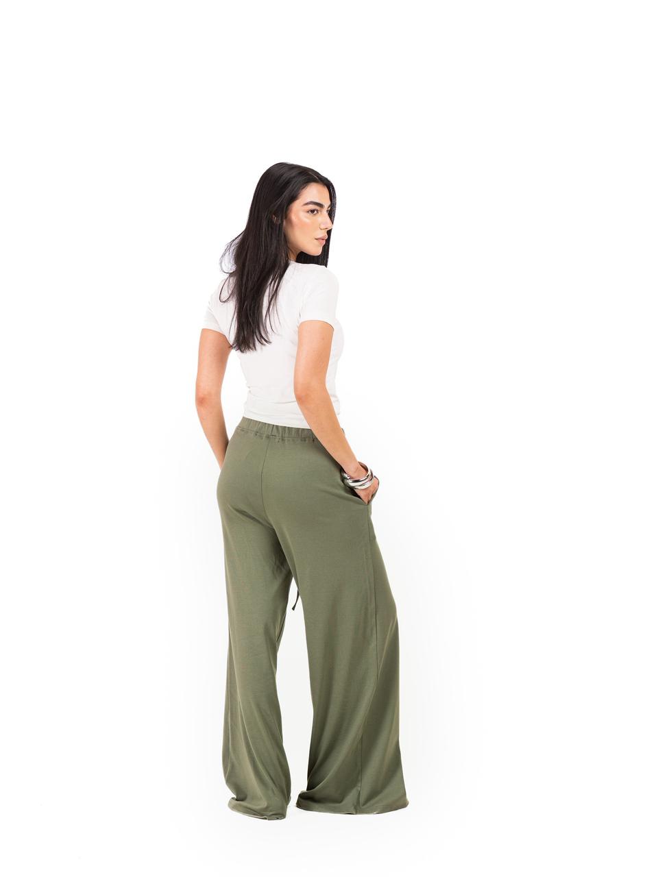 Relaxed Wide Leg Pants -Olive