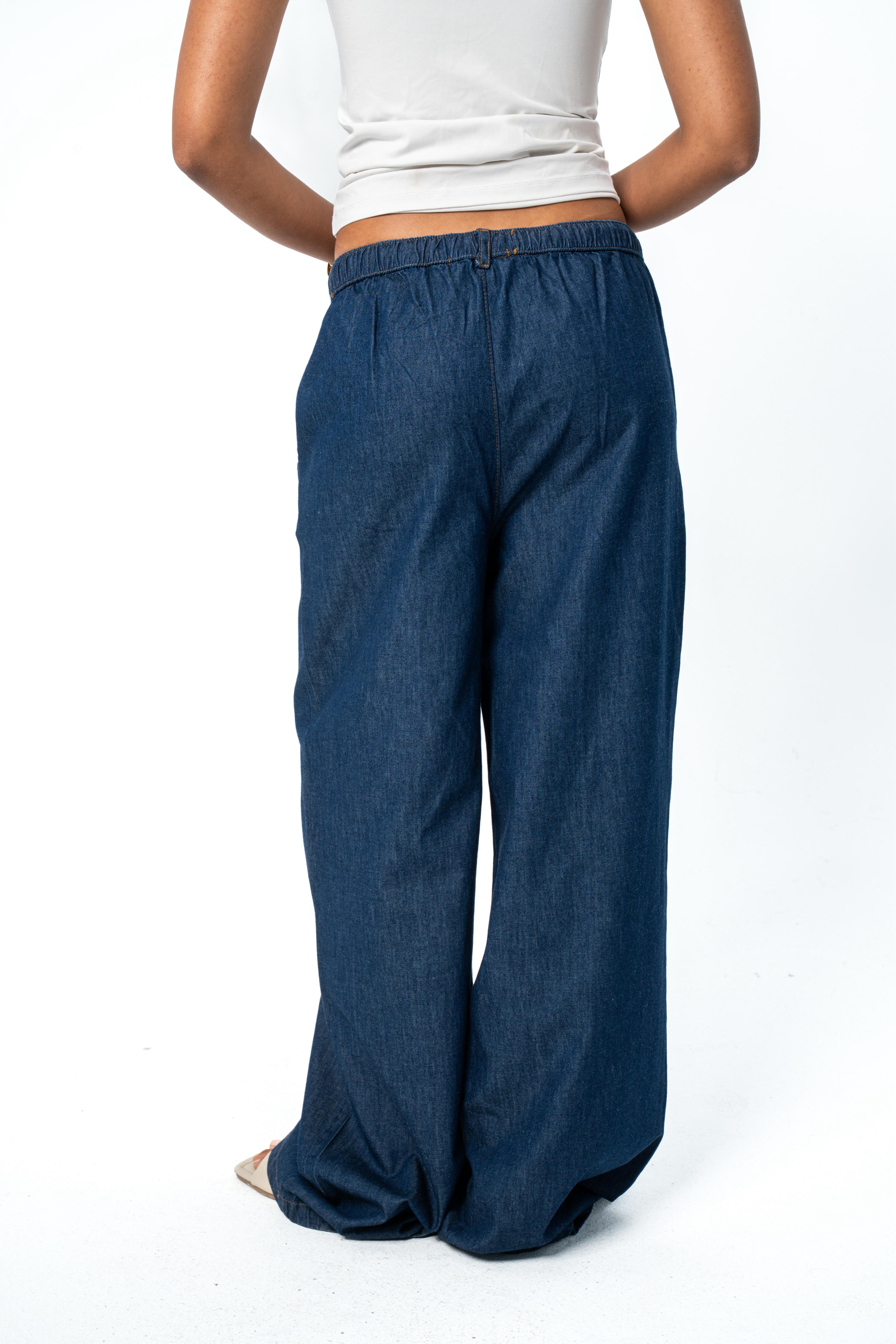 High Waist Wide Leg Denim - Blue