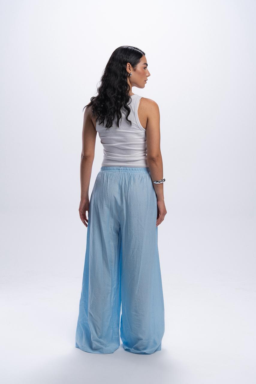 Crinkle linen pants - Baby Blue