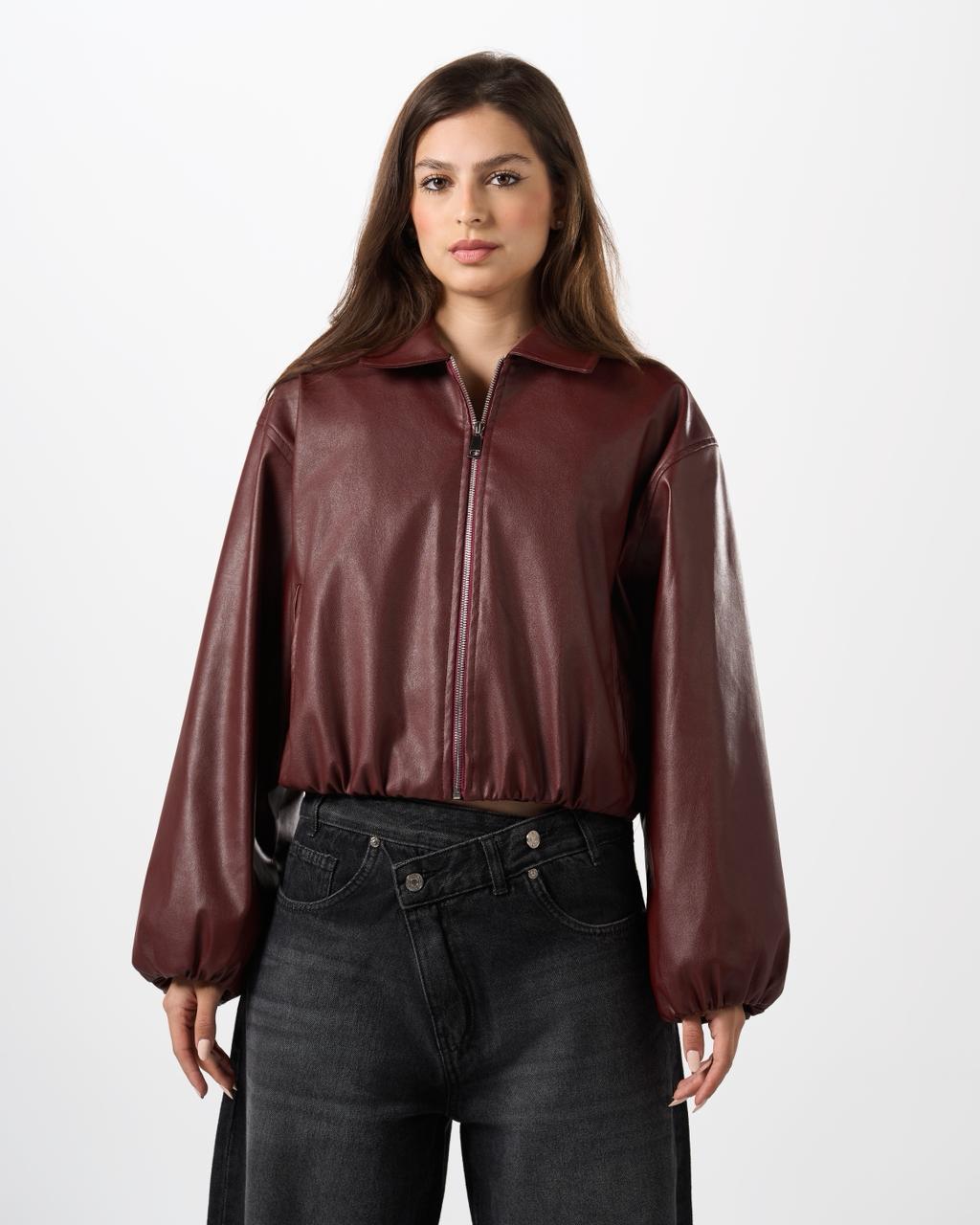 Leather bomber jacket - Burgundy