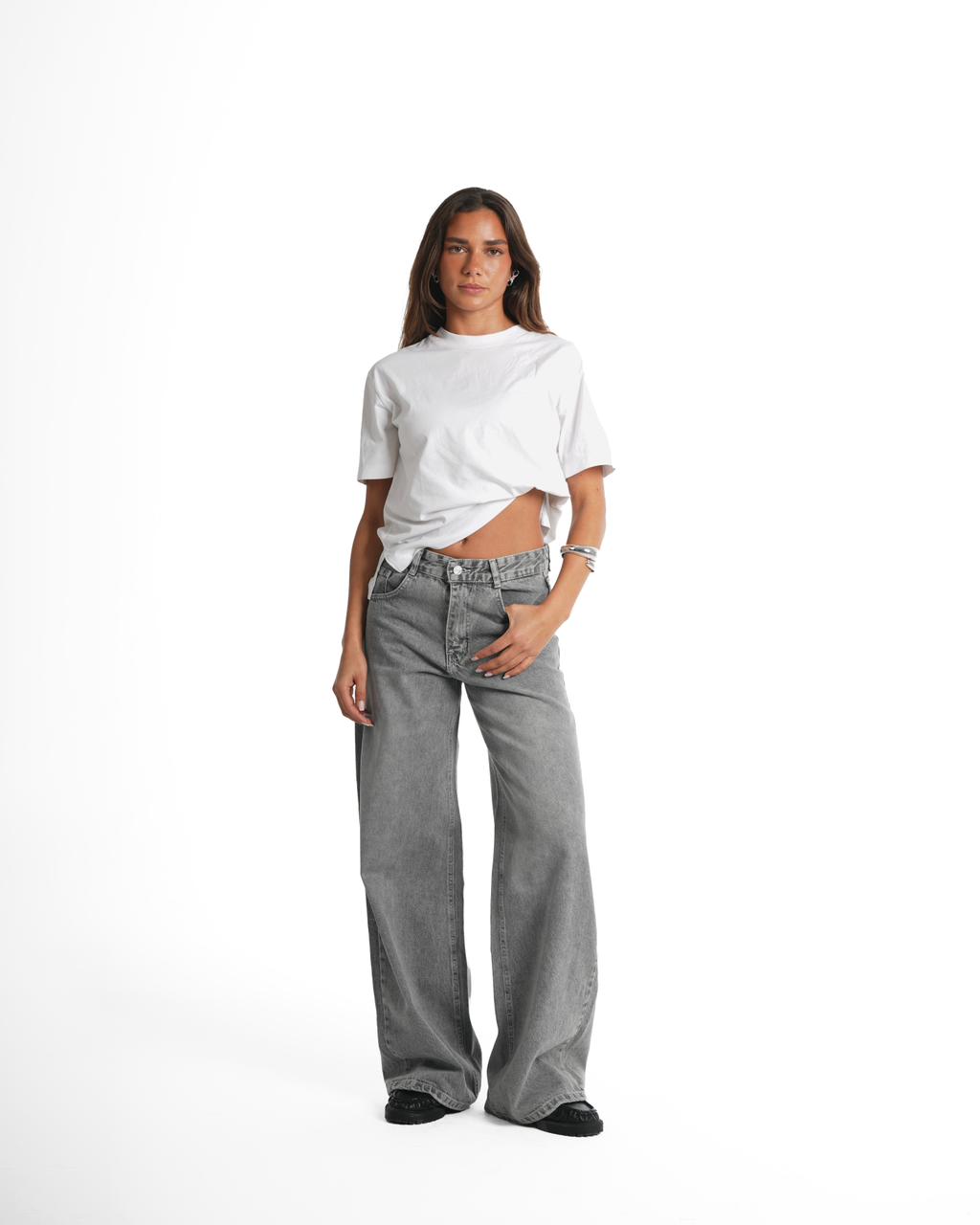 Wide Leg Jeans - Light Grey