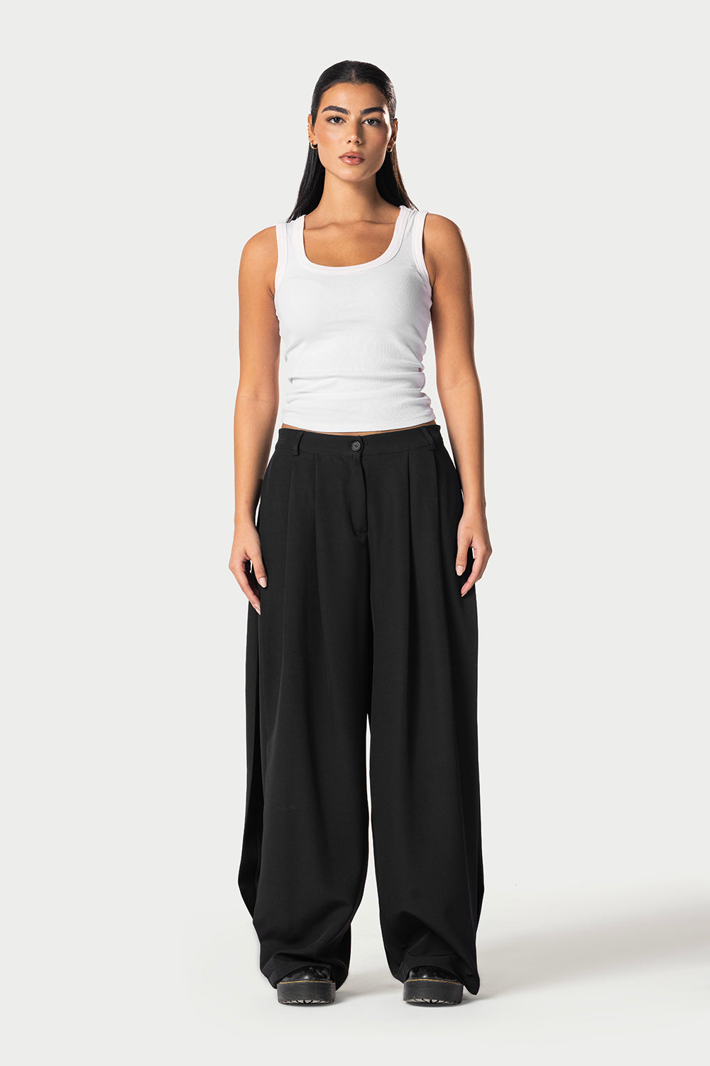 Side Pleated Trousers – Black | Eighties