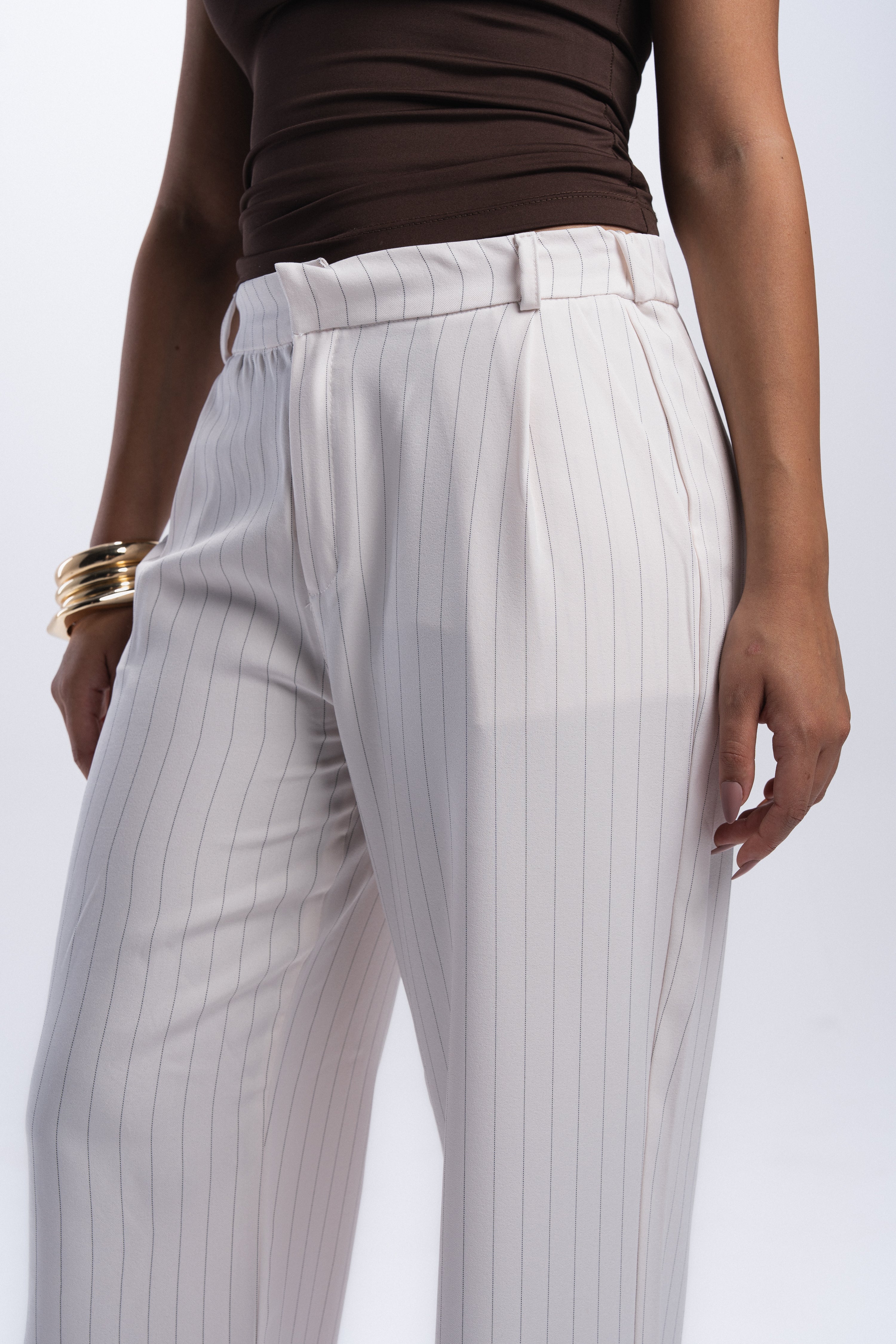 Scarf Pinstriped Pants - off white