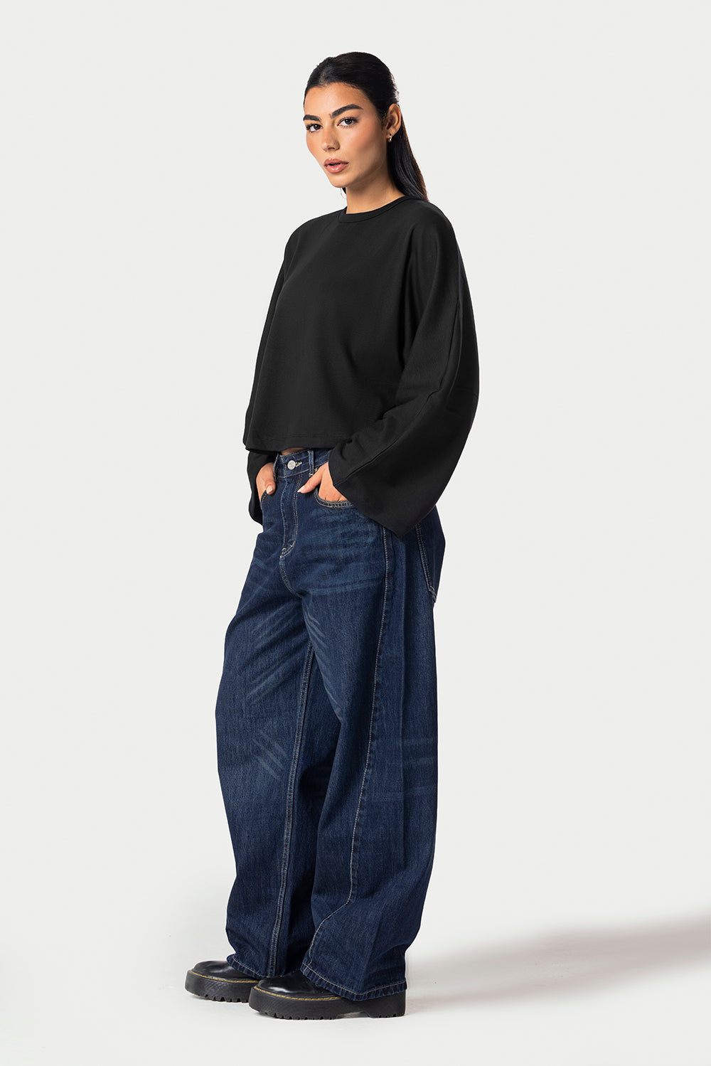Wide Sleeve Cotton Tee – Black – photo 6