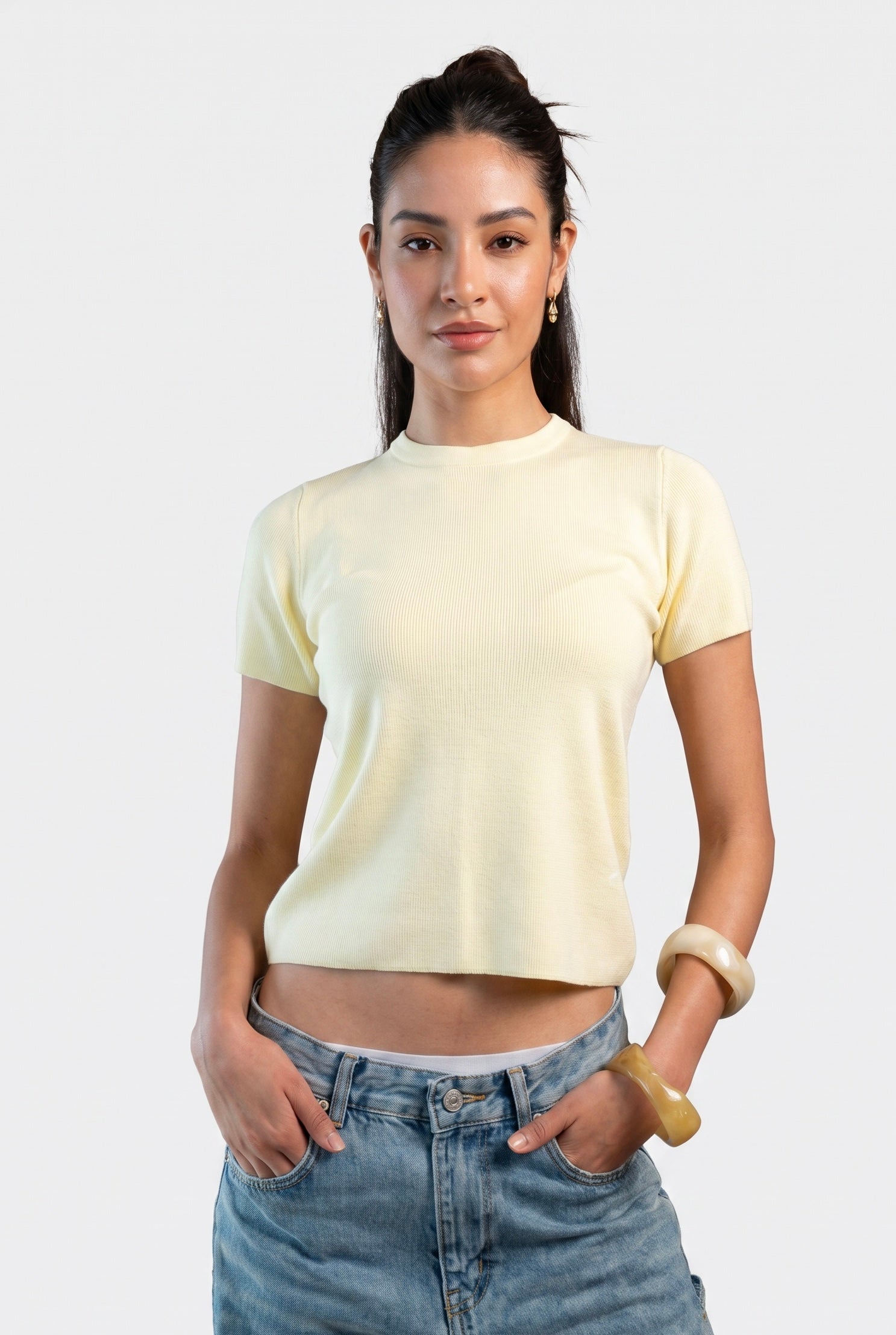 Soft Touch Round Knit Top - butter yellow