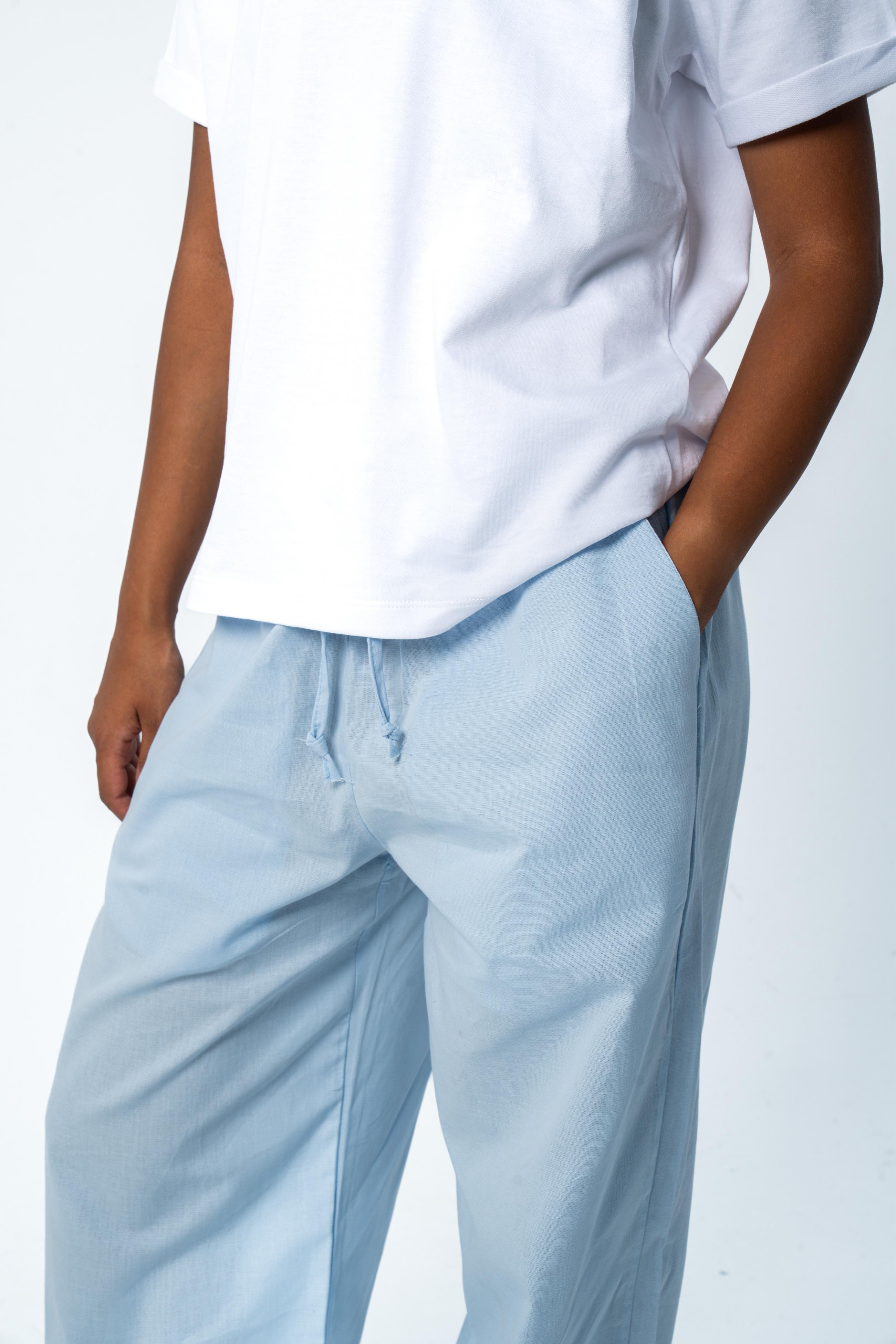 Wide-leg linen trousers - Baby Blue