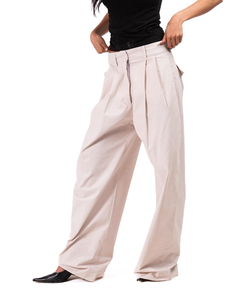 Pleated Gabardine Trousers - Beige